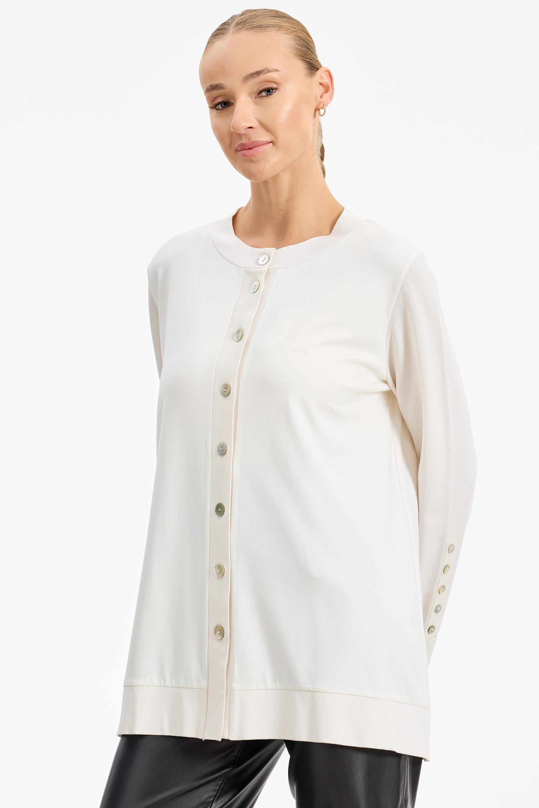 Önü Flora Kumaş Garnili Rayon Hırka VANİLYA