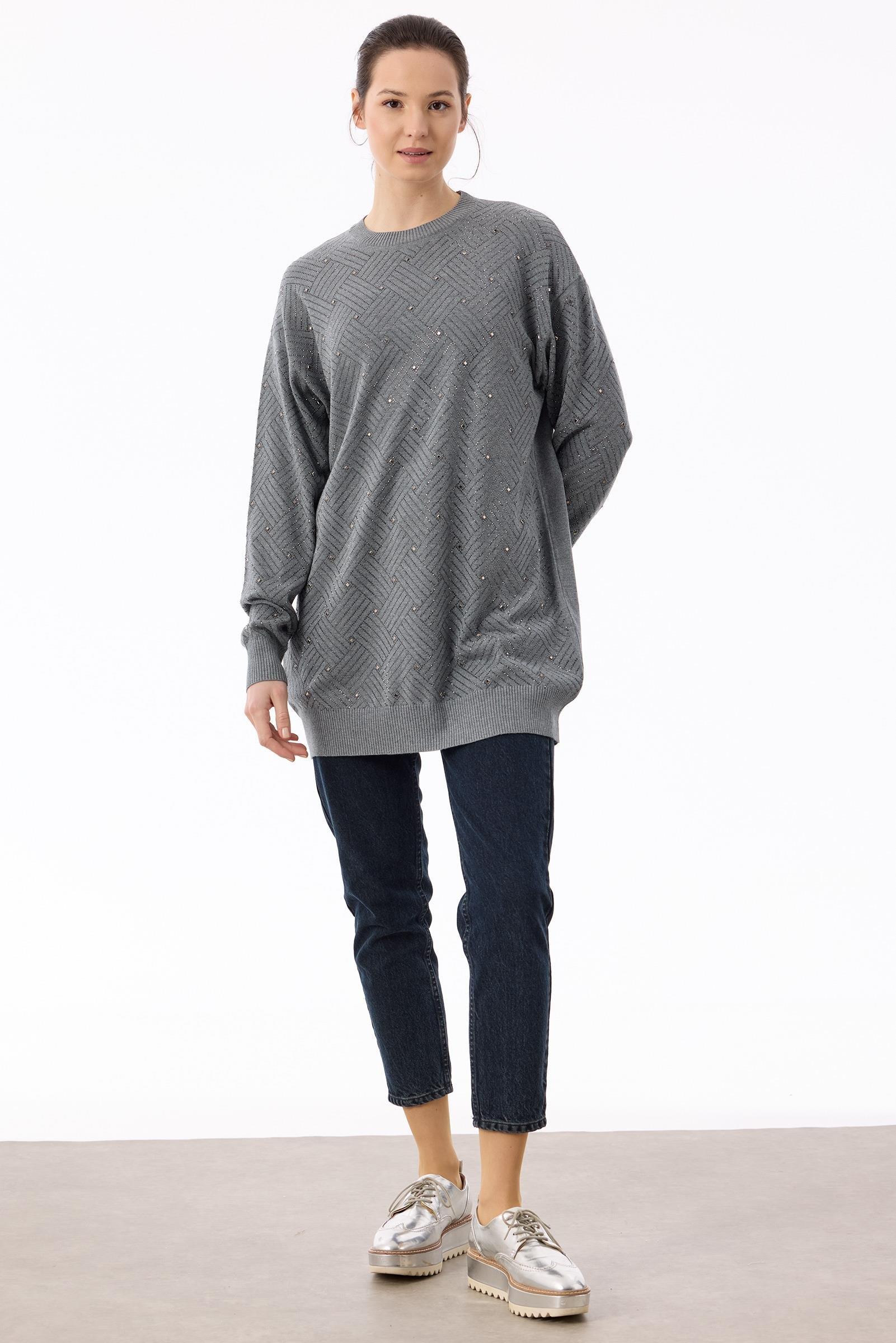 Önü Kafes Taş Baskılı Tunik GRİMELANJ