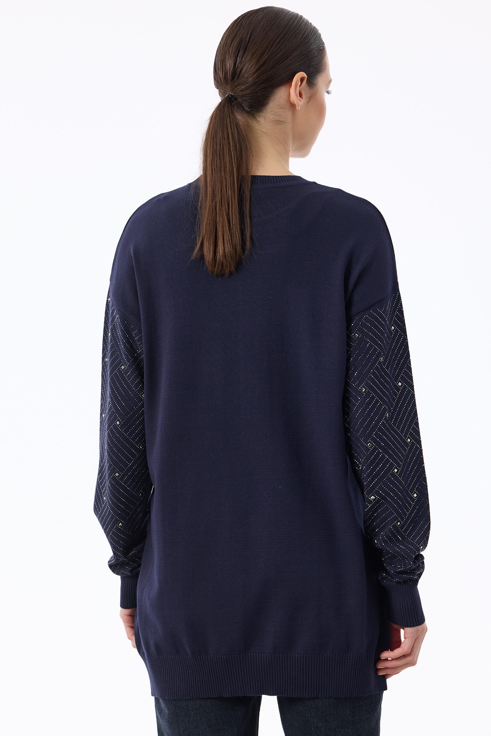 Önü Kafes Taş Baskılı Tunik LACİVERT