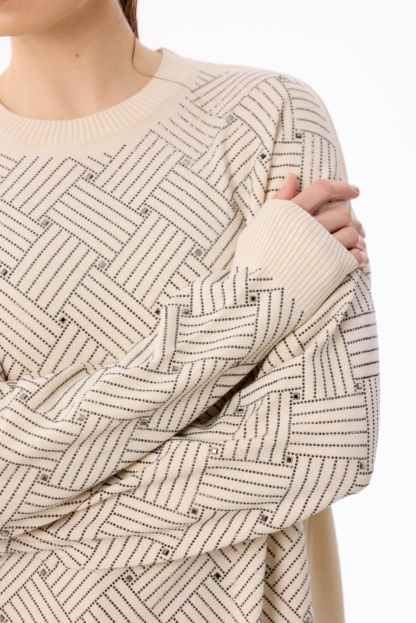 Önü Kafes Taş Baskılı Tunik VANİLYA