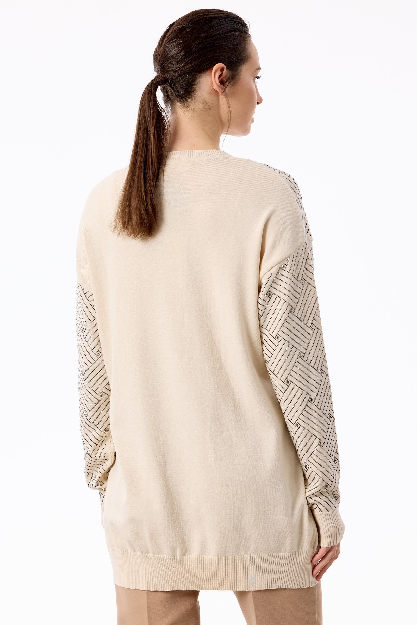 Önü Kafes Taş Baskılı Tunik VANİLYA