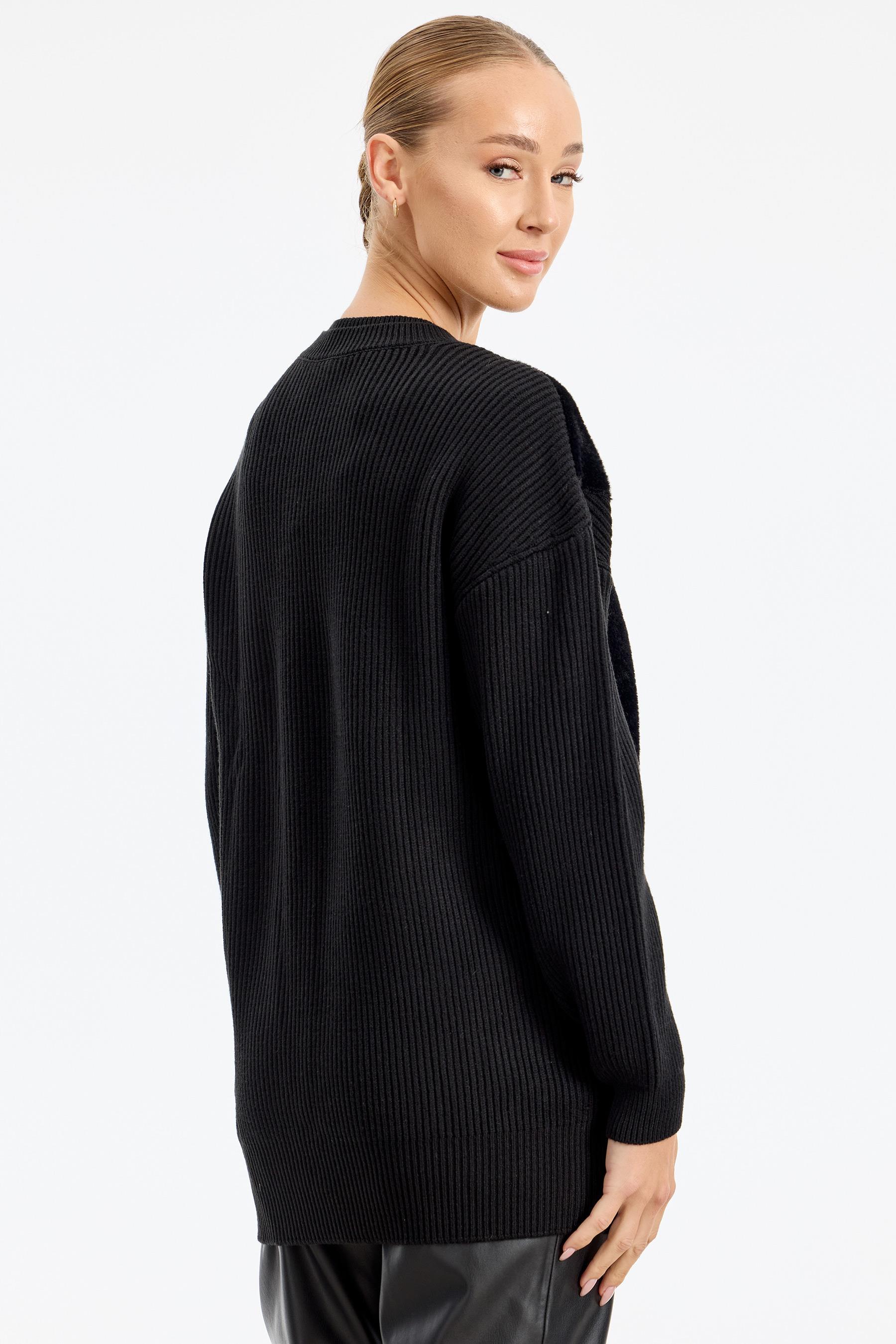 Önü Kumaş Kombinli Tunik SİYAH