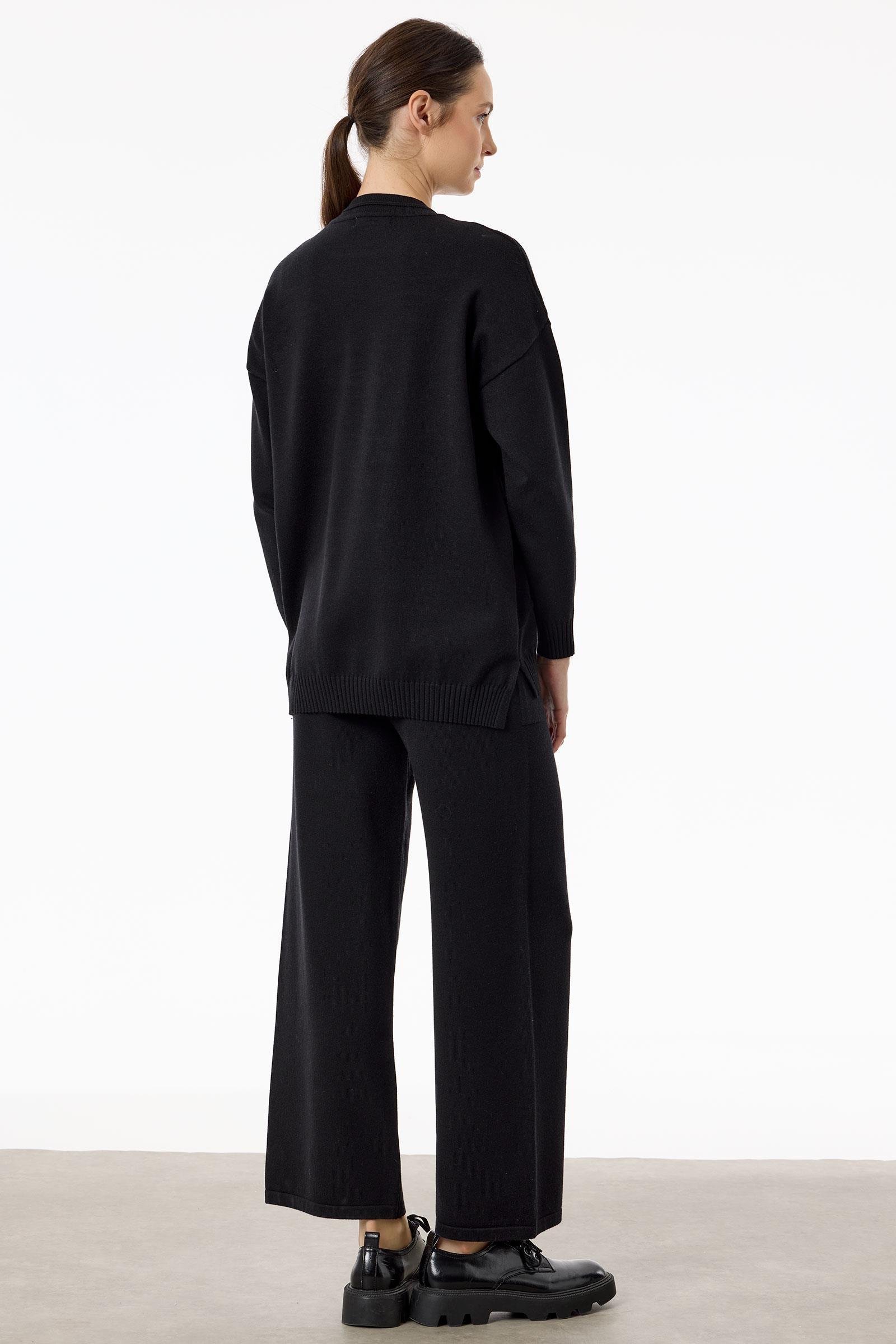 Önü Payet Detaylı Pantolonlu Triko Takım SİYAH