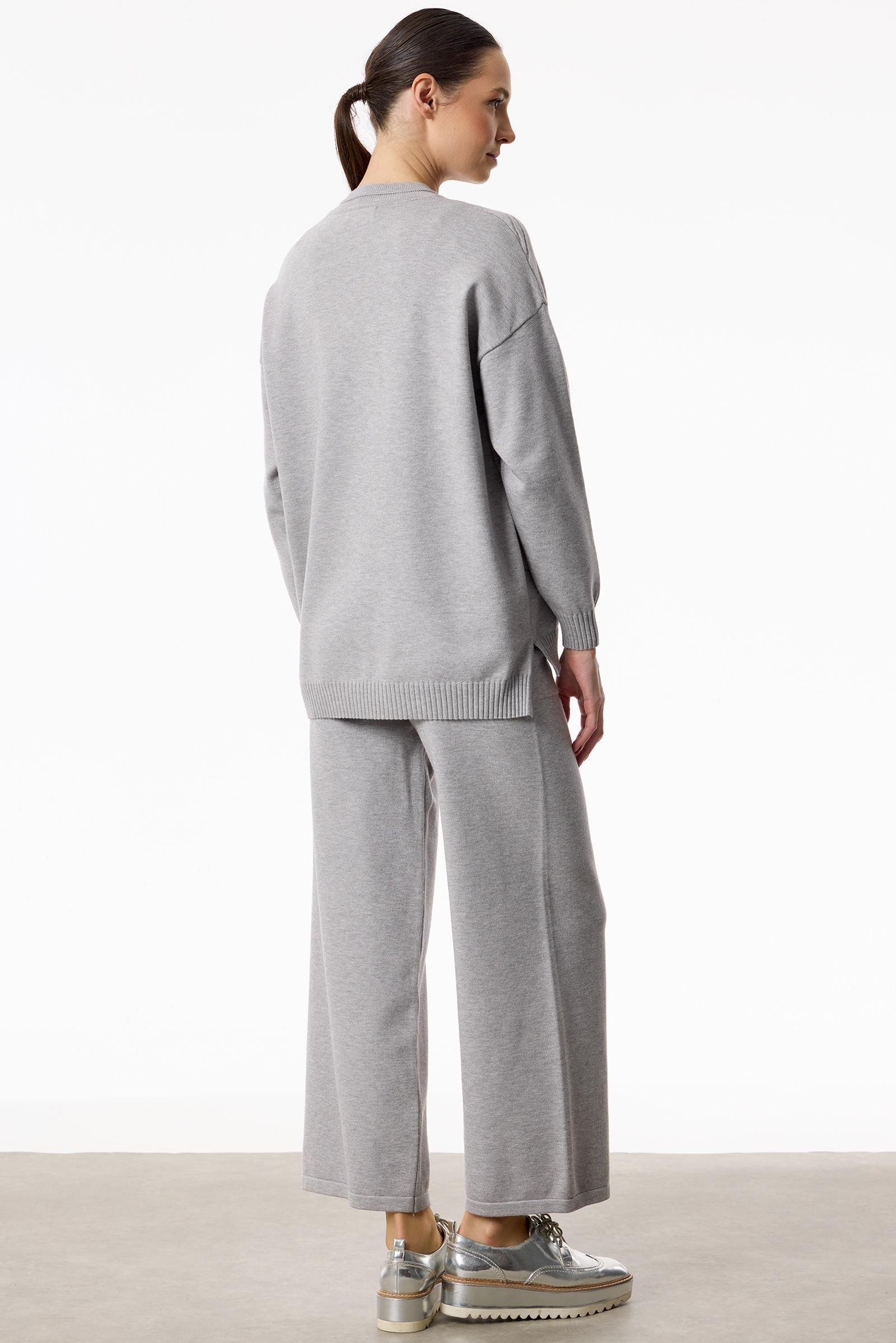 Önü Payet Detaylı Pantolonlu Triko Takım GRİ