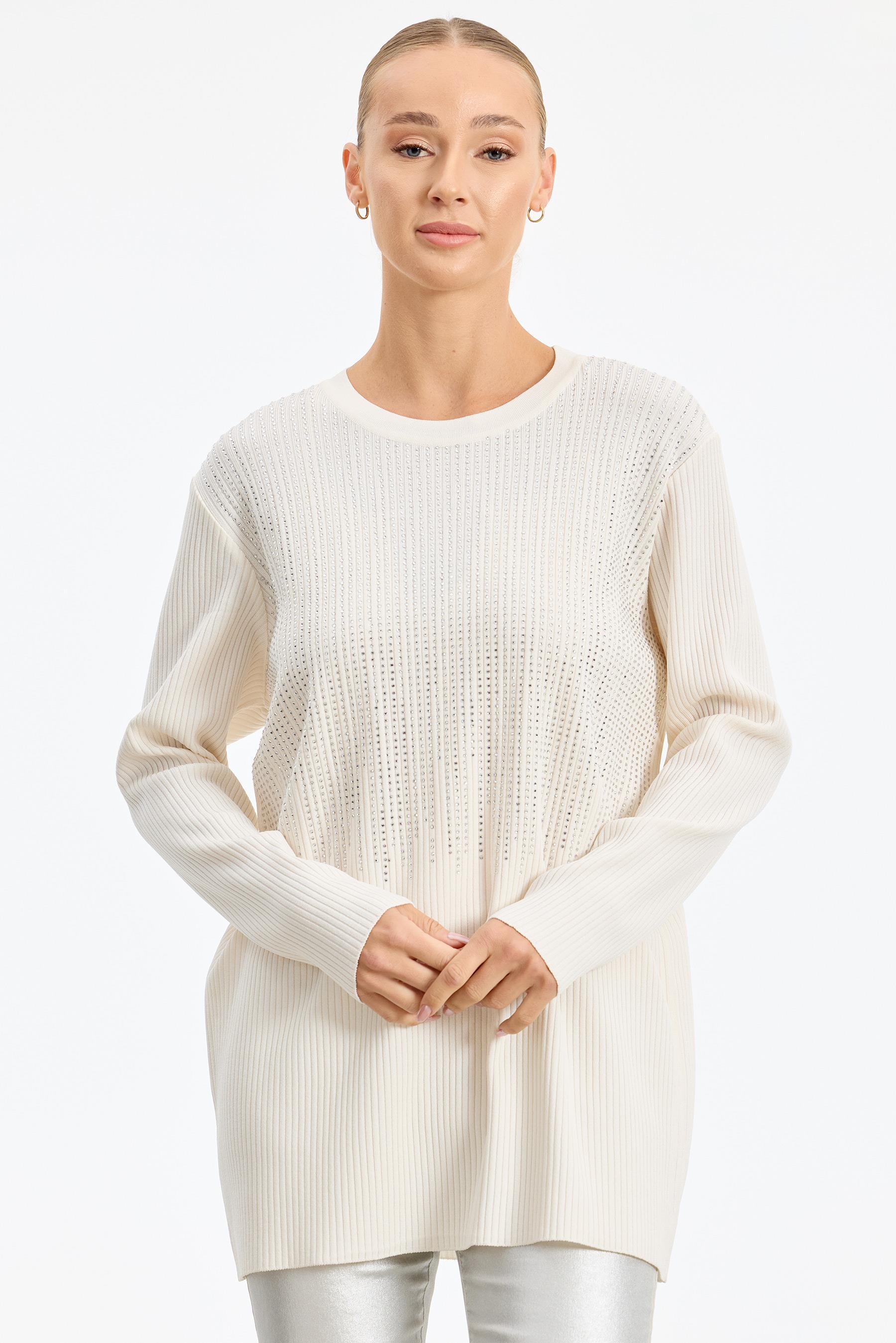 Önü Taş Baskı Rayon Tunik VANİLYA