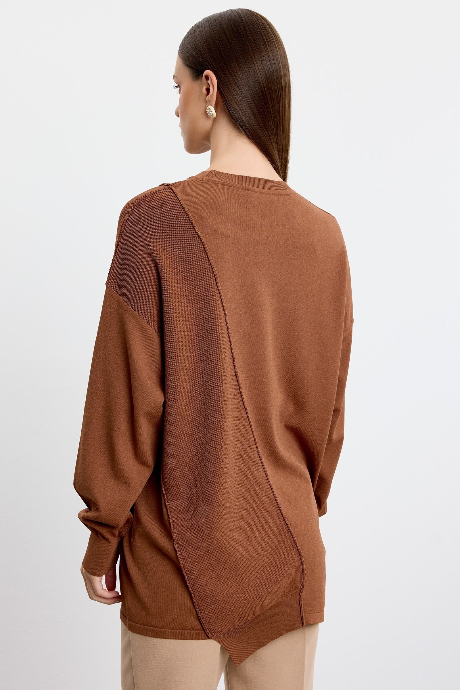 Örgü Detaylı Rayon Tunik KAHVE