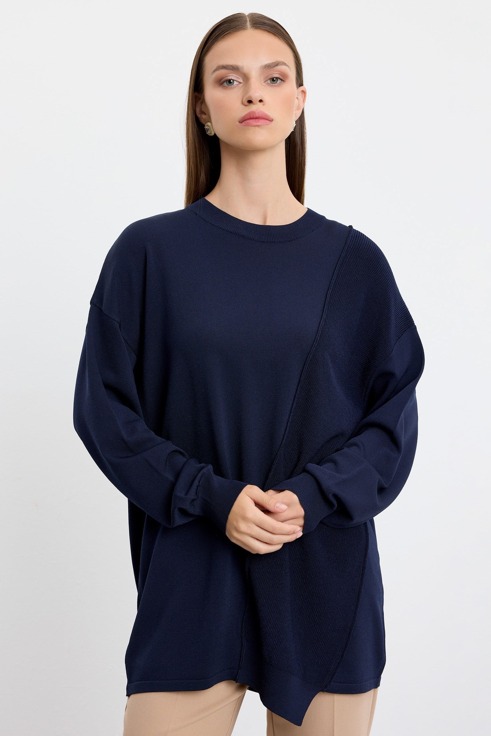 Örgü Detaylı Rayon Tunik LACİVERT