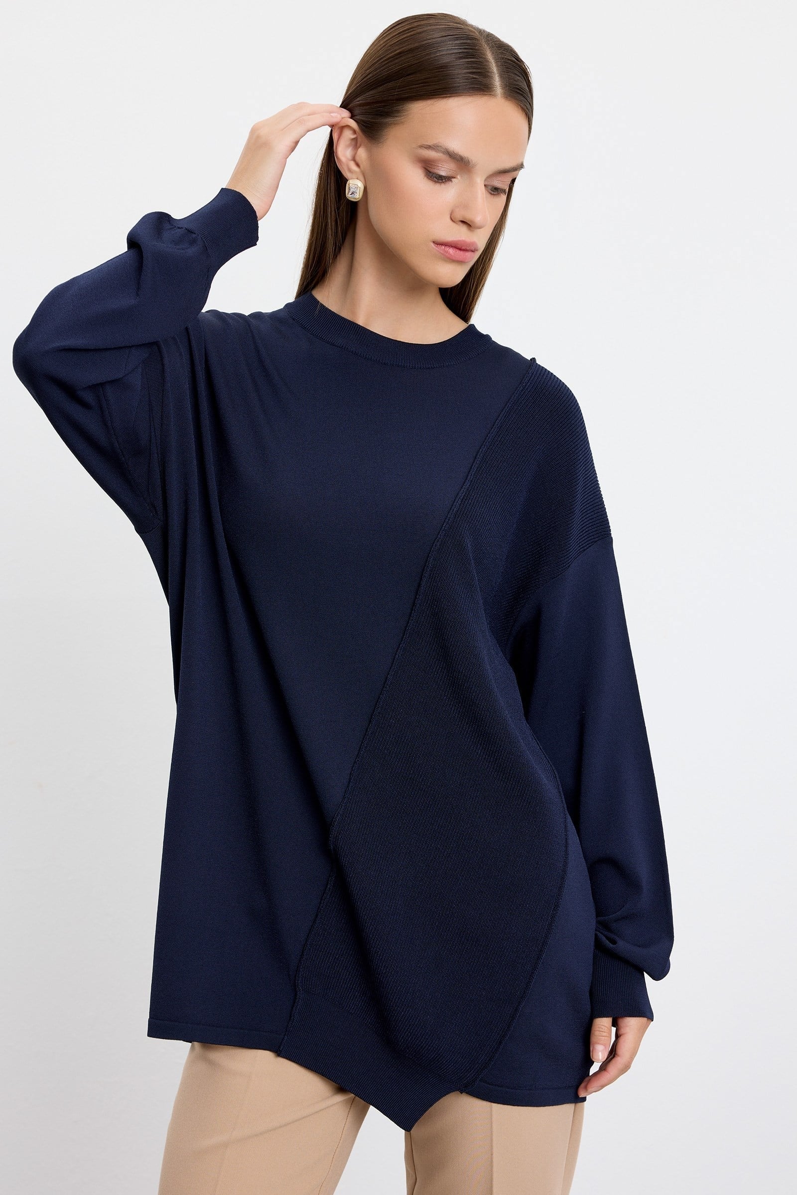 Örgü Detaylı Rayon Tunik LACİVERT
