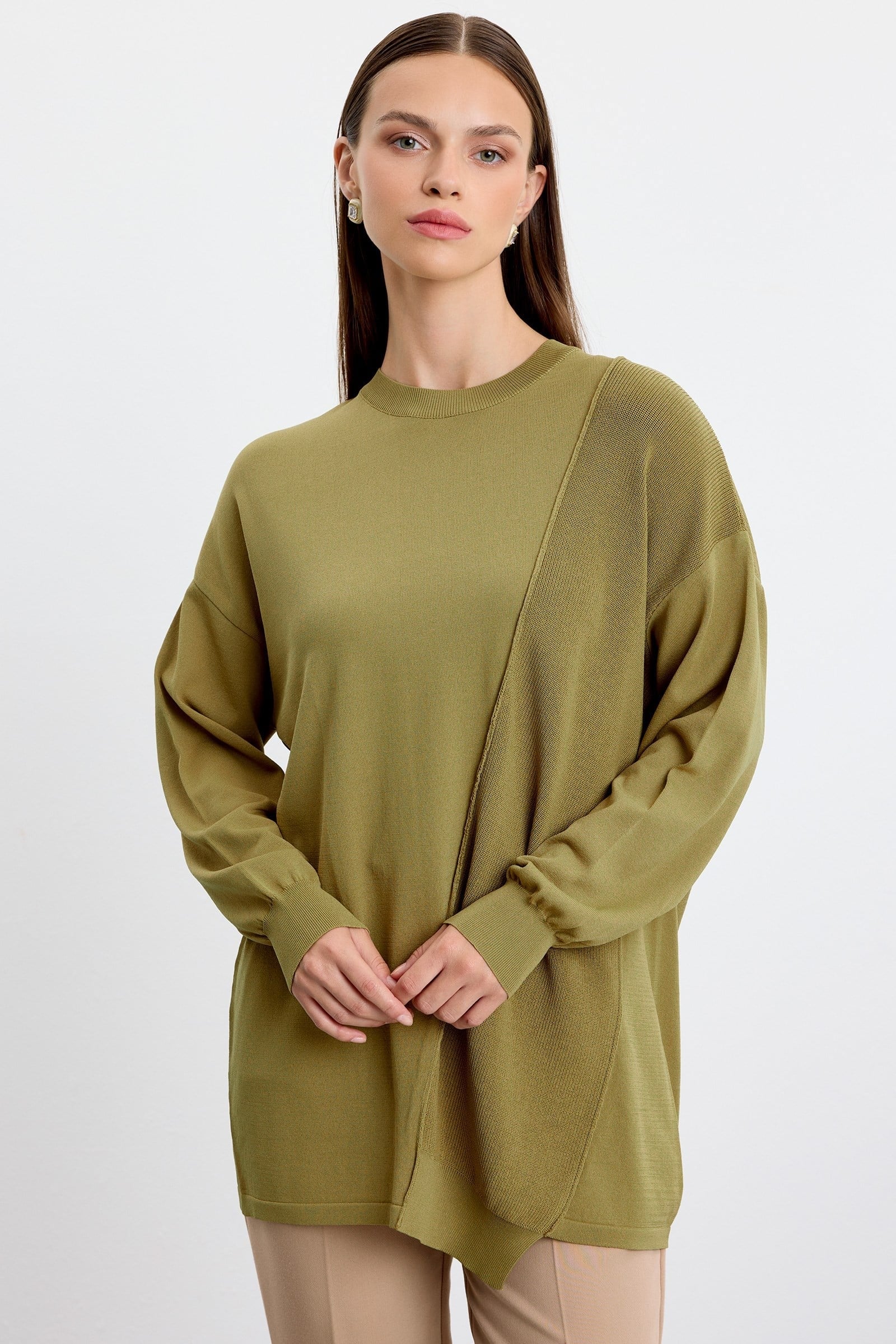 Örgü Detaylı Rayon Tunik OLİVE