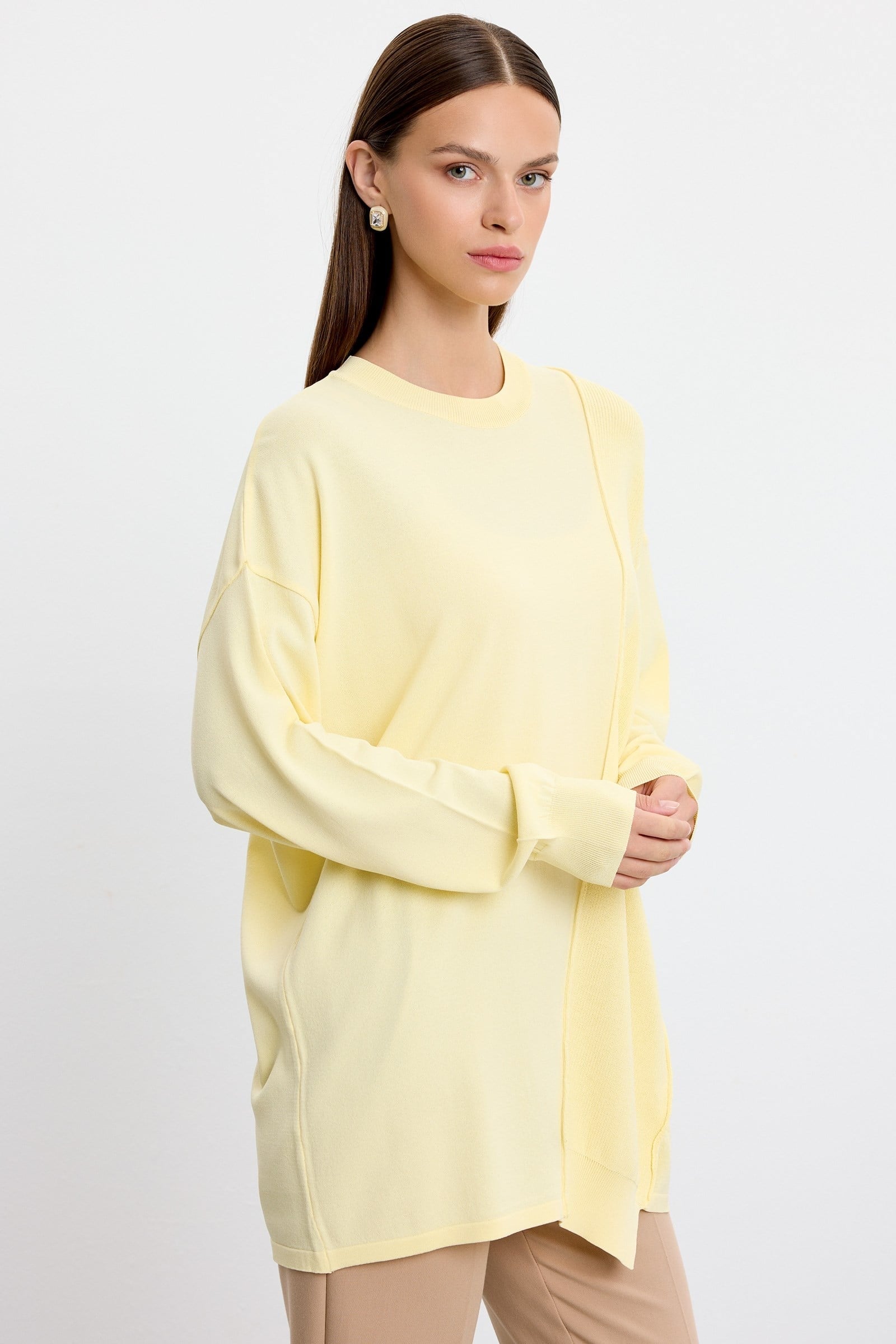 Örgü Detaylı Rayon Tunik SARI