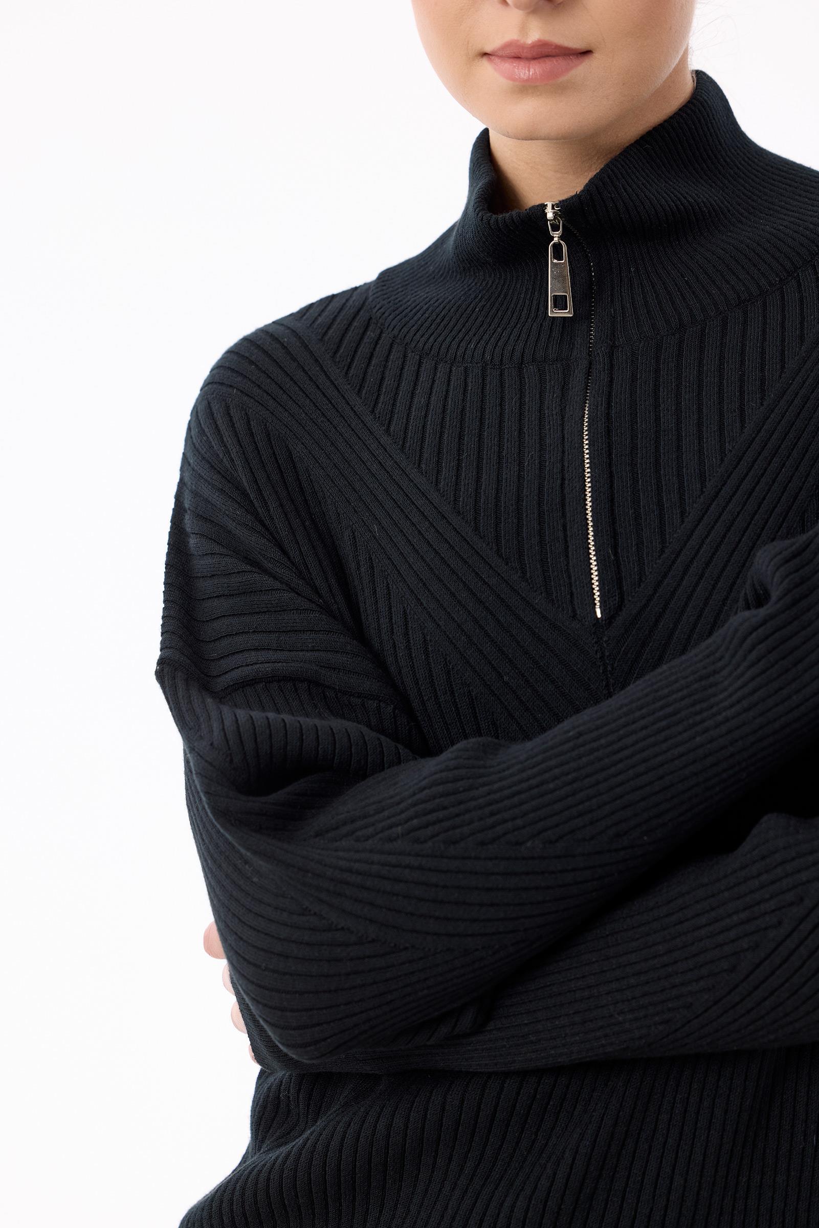 Örgü Detaylı Yüksek Yakalı Triko Bluz SİYAH