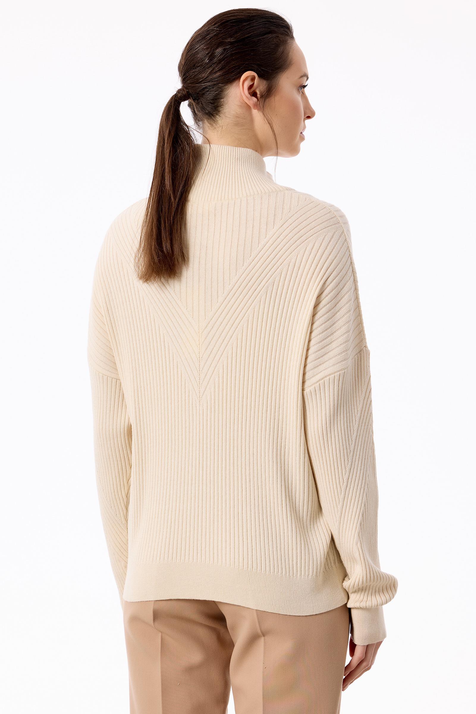 Örgü Detaylı Yüksek Yakalı Triko Bluz VANİLYA