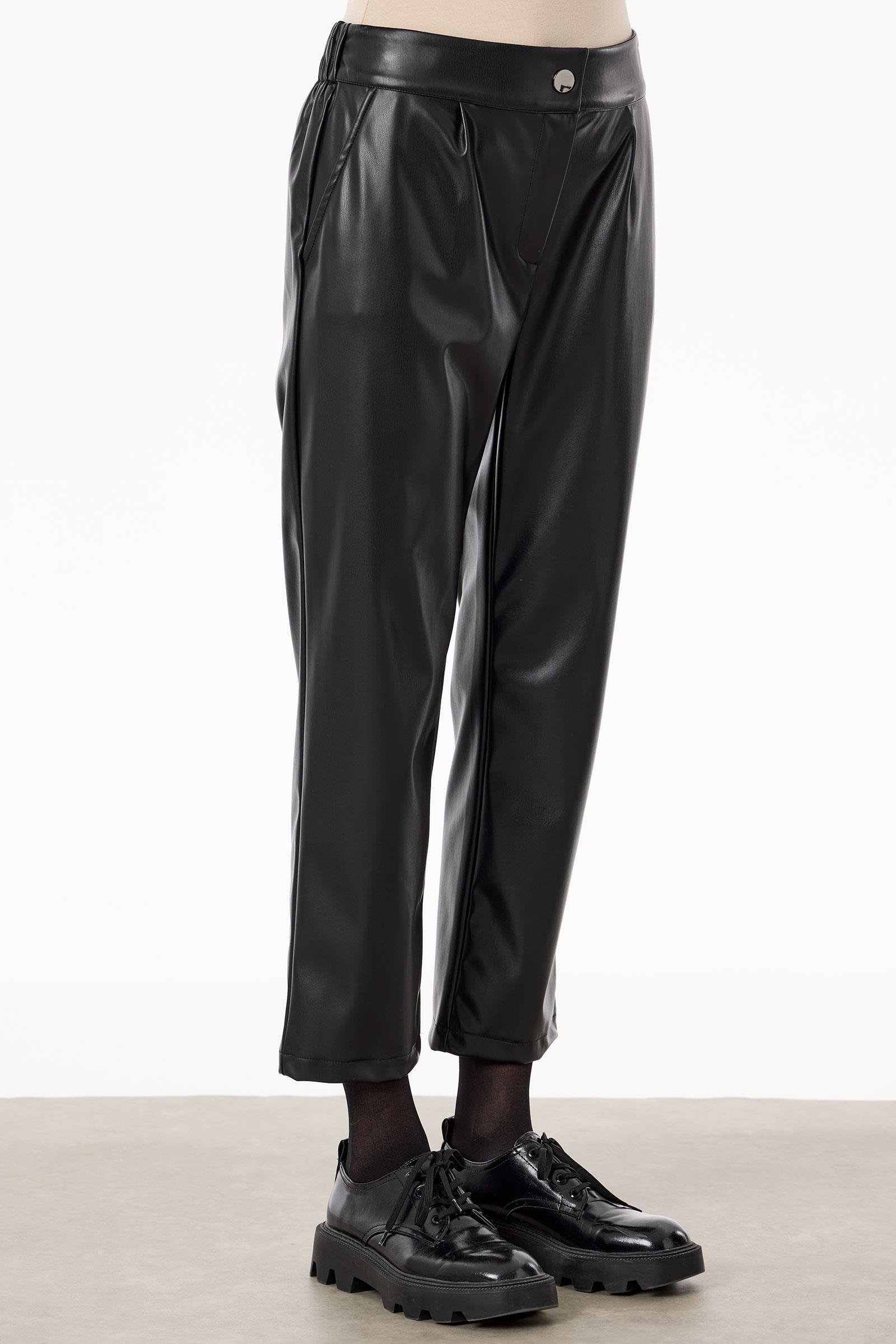 Paça Ve Yakası Nakışlı Deri Takım SİYAH