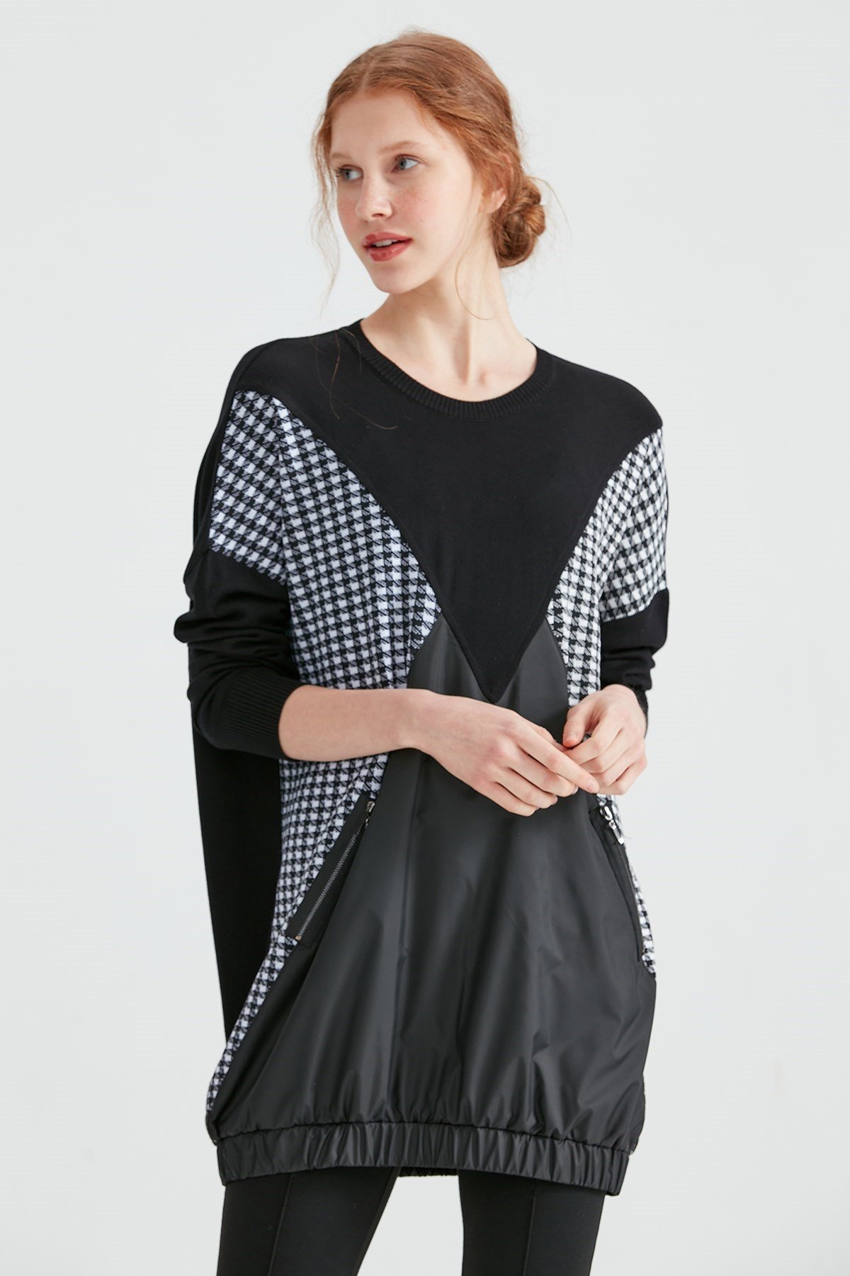 PATCHWORK TRİKO TUNİK SİYAH