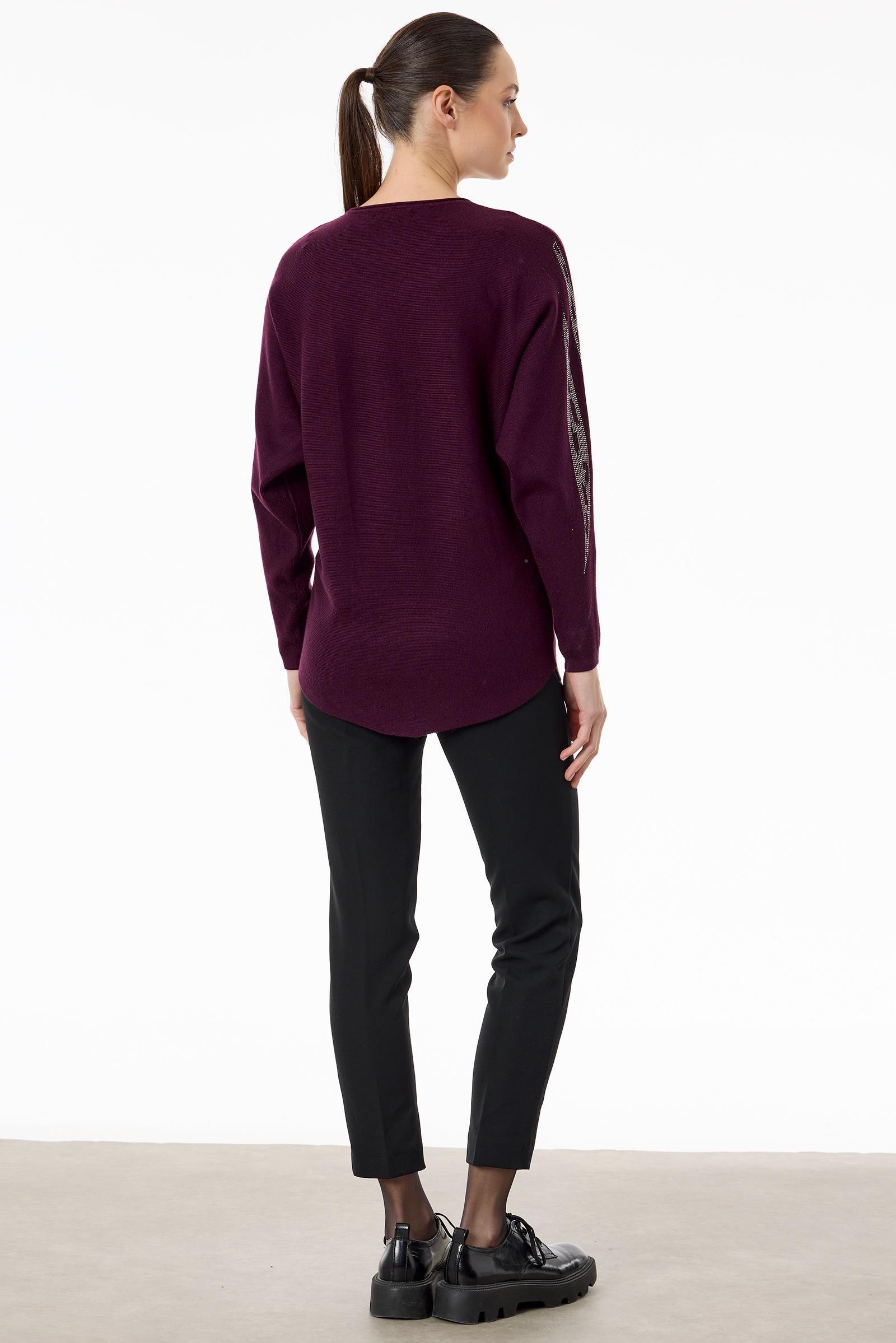Payetli Sosis Yakalı Triko Bluz BORDO