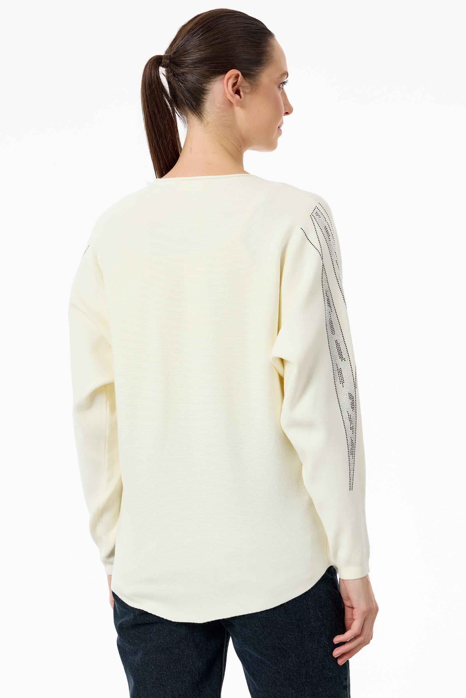 Payetli Sosis Yakalı Triko Bluz EKRU