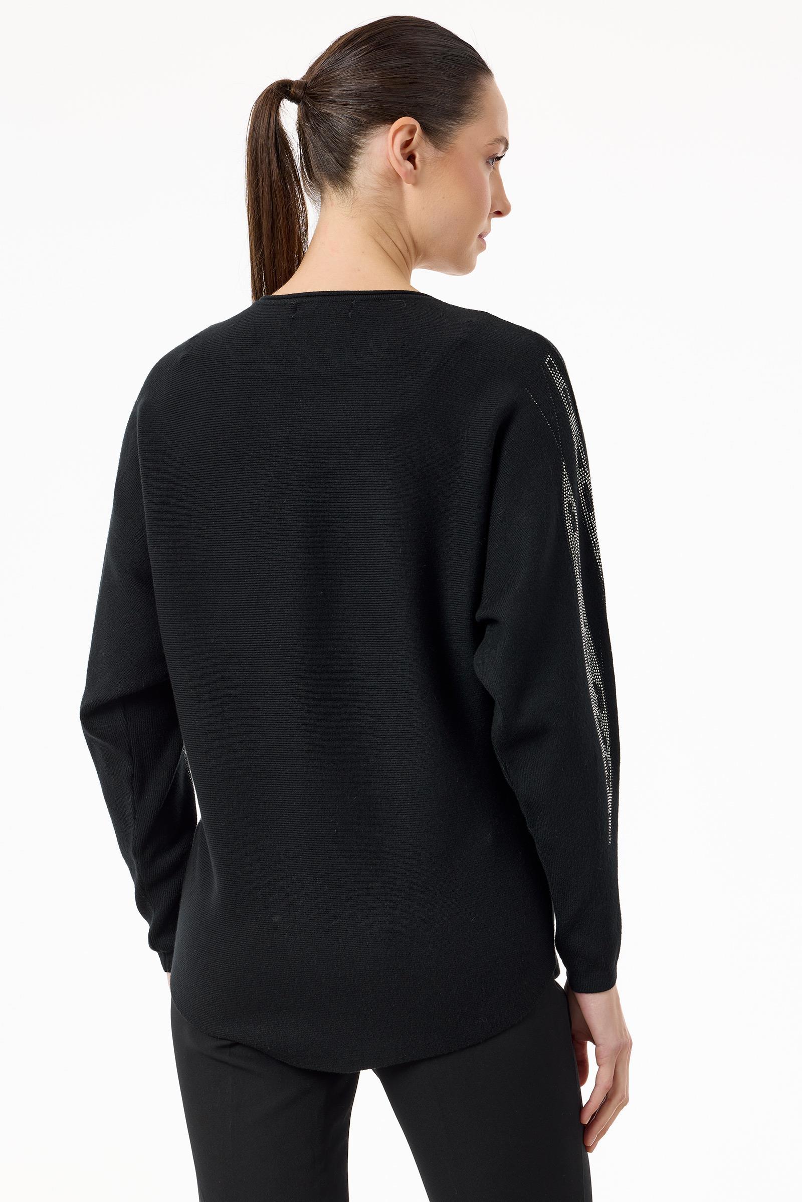 Payetli Sosis Yakalı Triko Bluz SİYAH