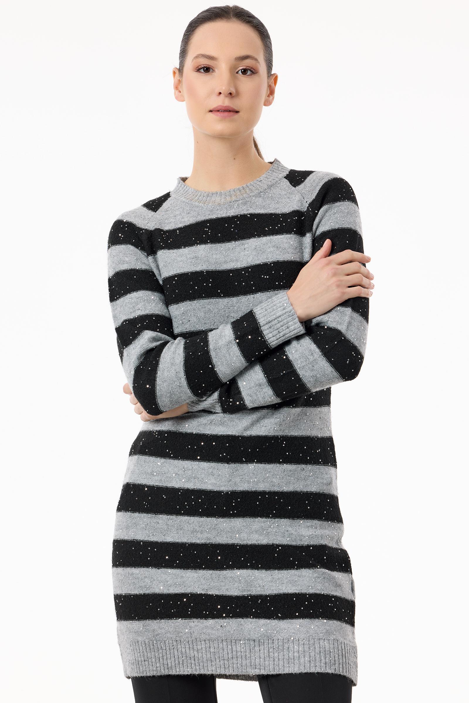 Payetli Triko tunik GRİ SİYAH