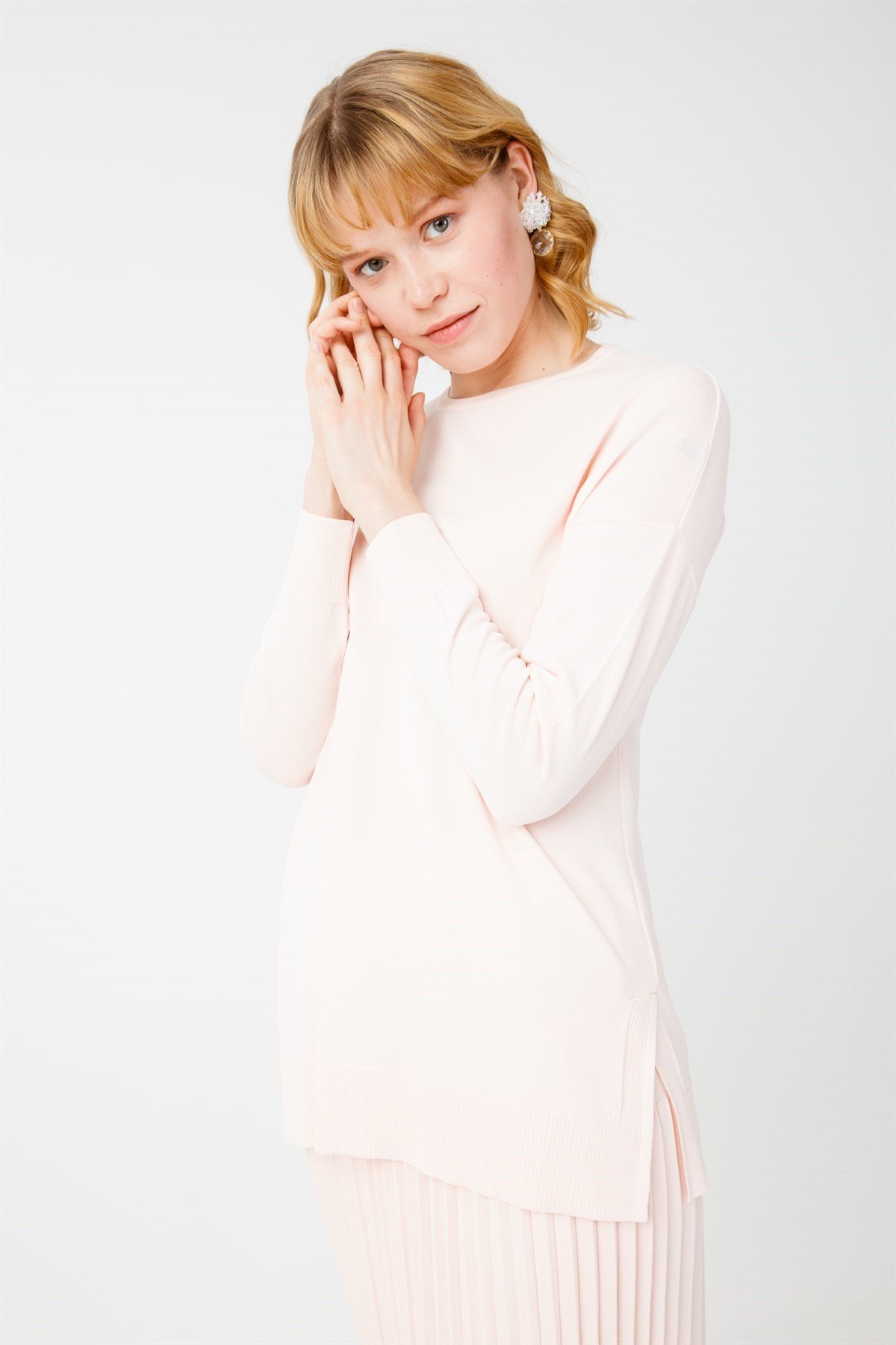 PİLELİ ETEK BLUZ RAYON TAKIM PUDRA