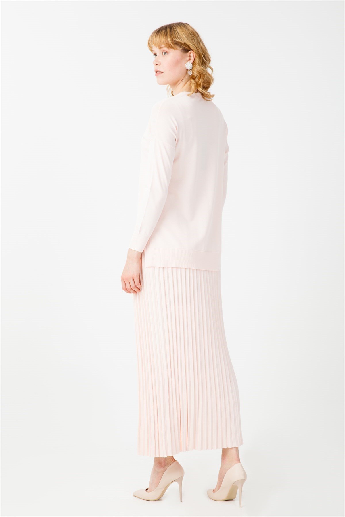 PİLELİ ETEK BLUZ RAYON TAKIM PUDRA