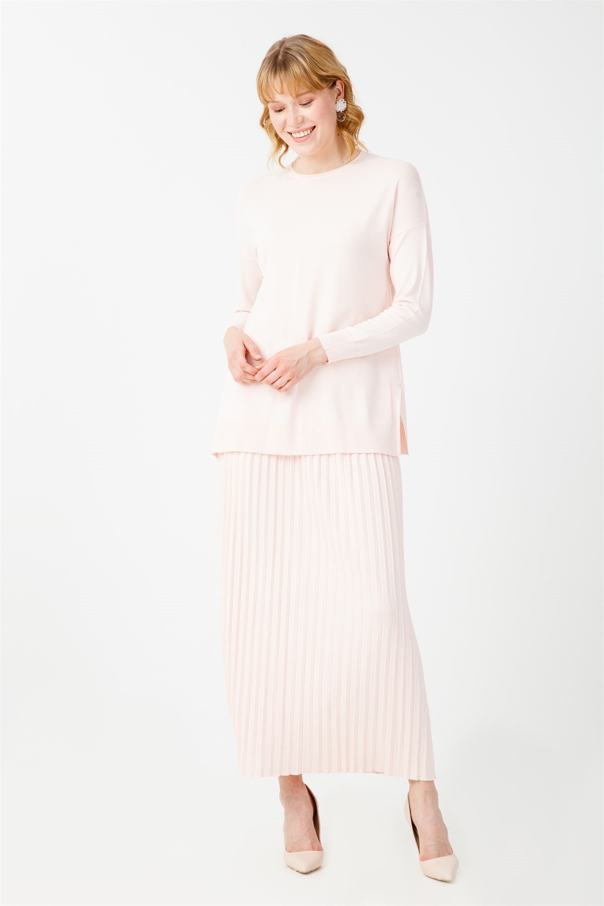 PİLELİ ETEK BLUZ RAYON TAKIM PUDRA