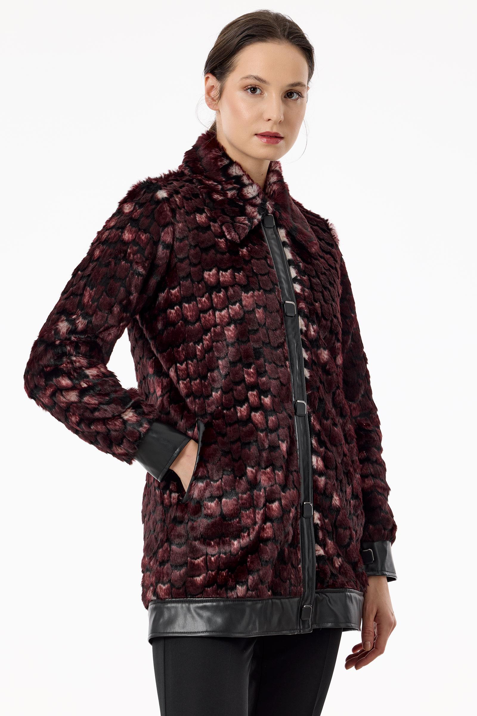 Polo Yakalı Önden Çıtçıtlı Kürk Mont MÜRDÜM