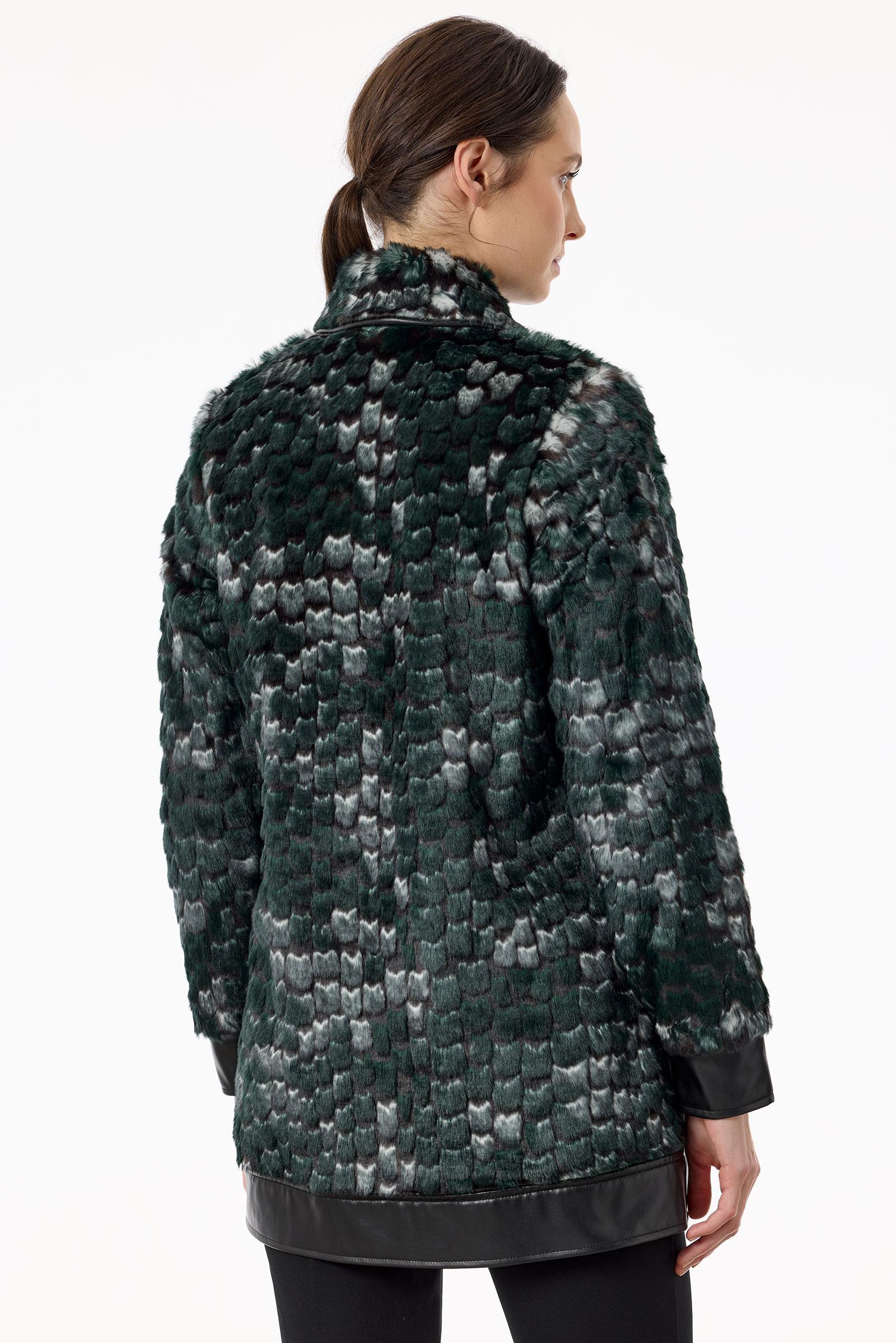 Polo Yakalı Önden Çıtçıtlı Kürk Mont YEŞİL