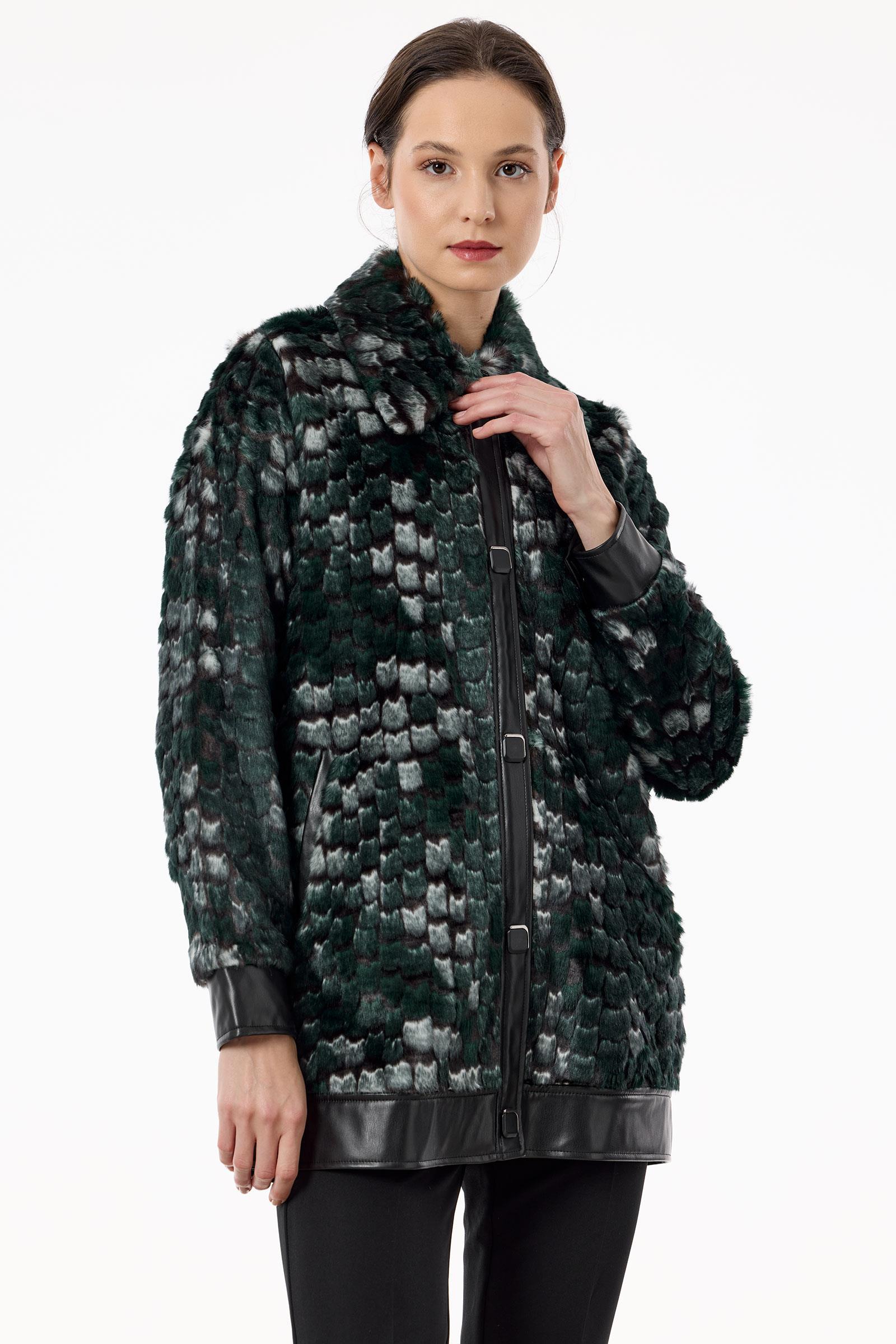 Polo Yakalı Önden Çıtçıtlı Kürk Mont YEŞİL