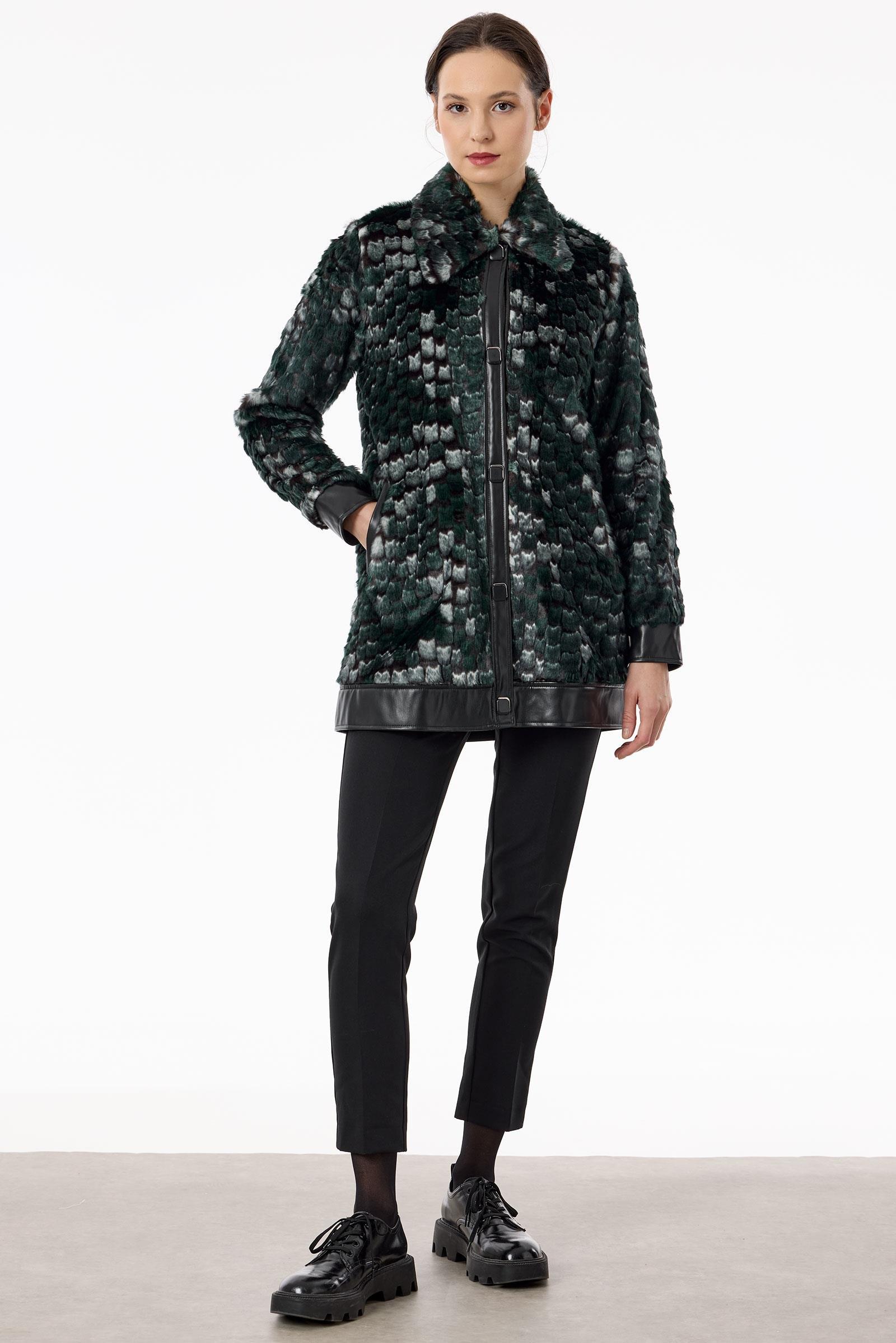 Polo Yakalı Önden Çıtçıtlı Kürk Mont YEŞİL