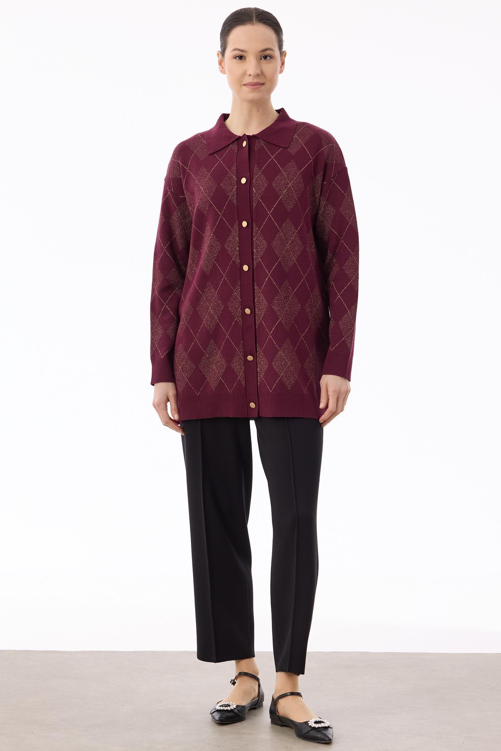 Polo Yakalı Triko Hırka BORDO