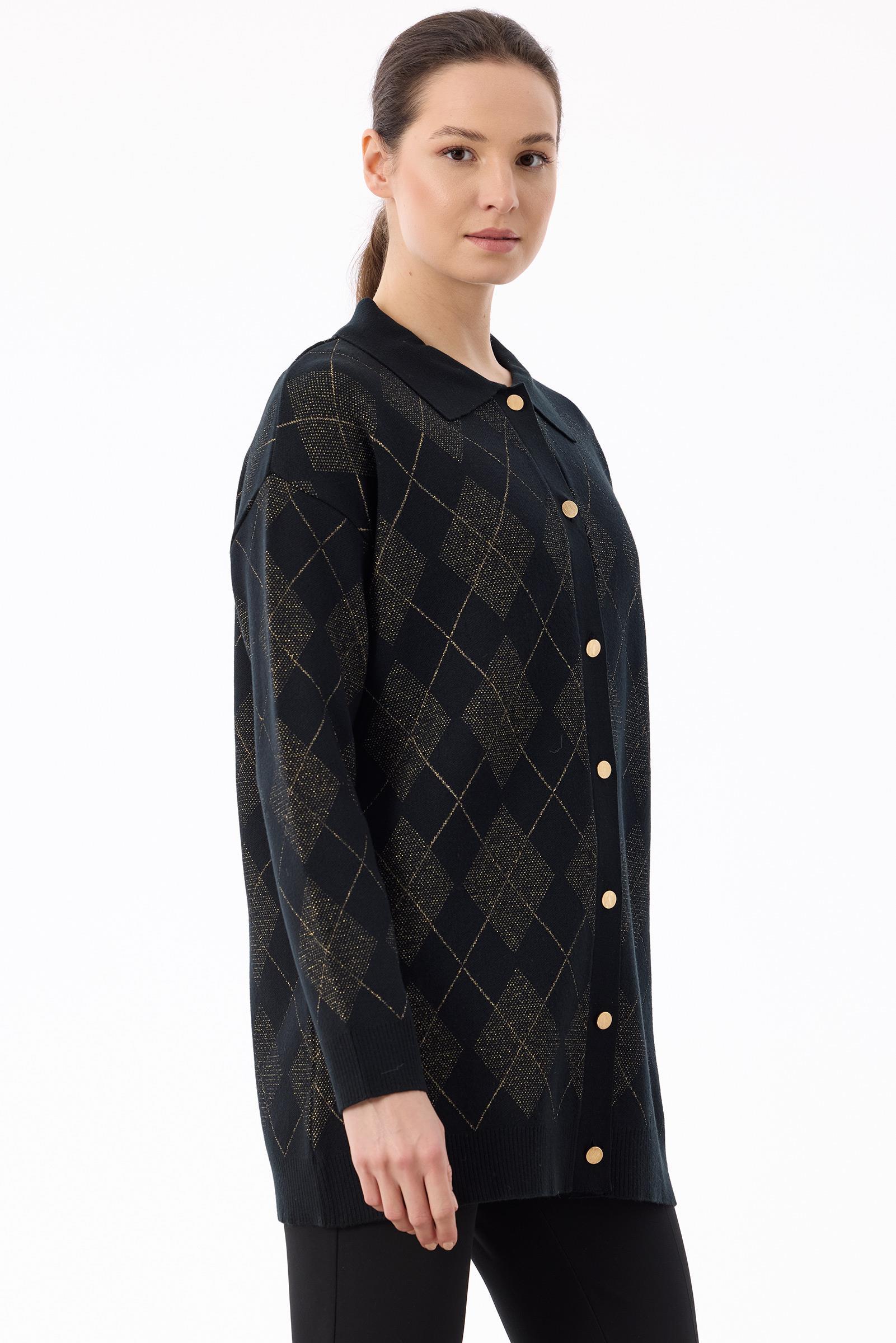 Polo Yakalı Triko Hırka SİYAH