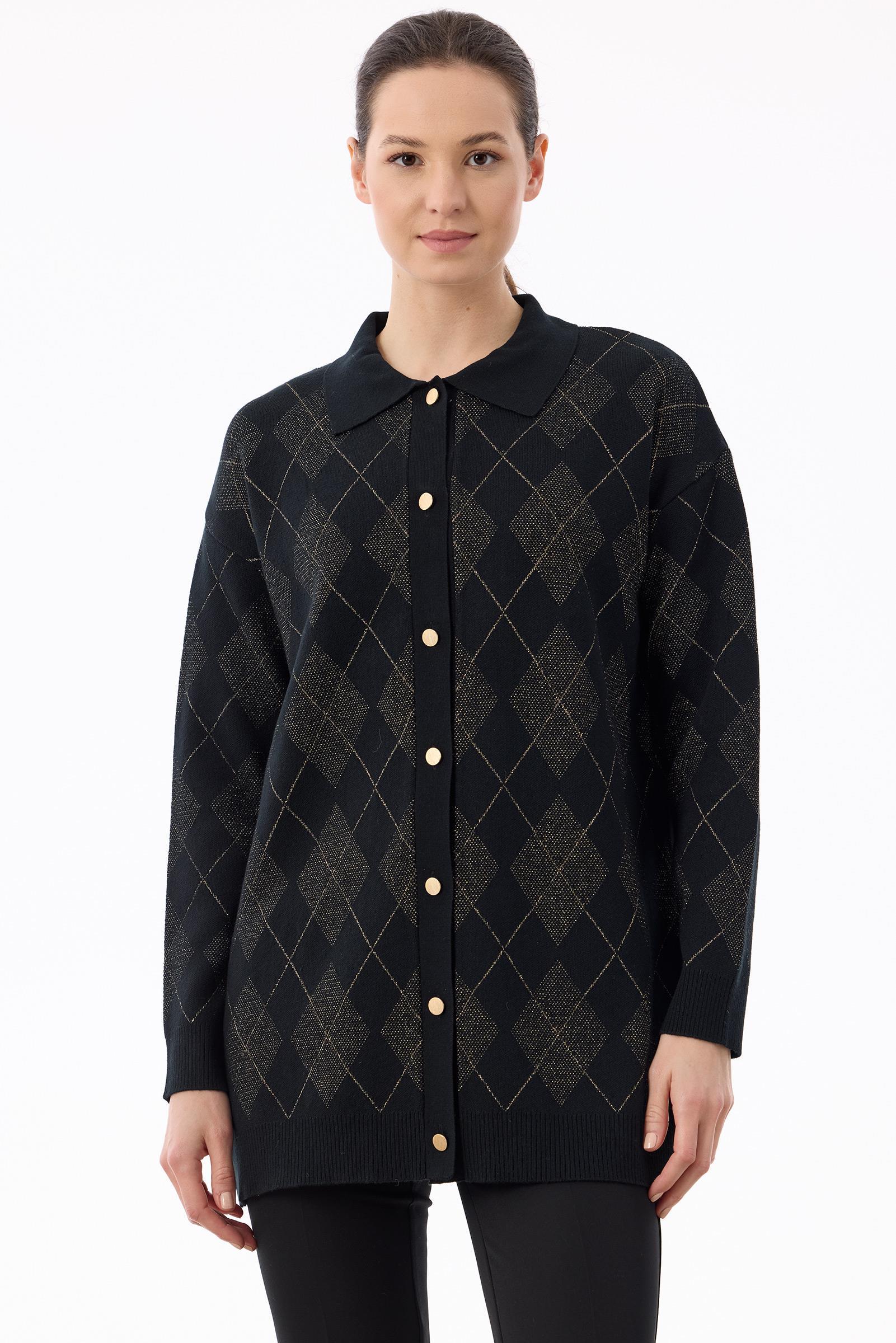 Polo Yakalı Triko Hırka SİYAH