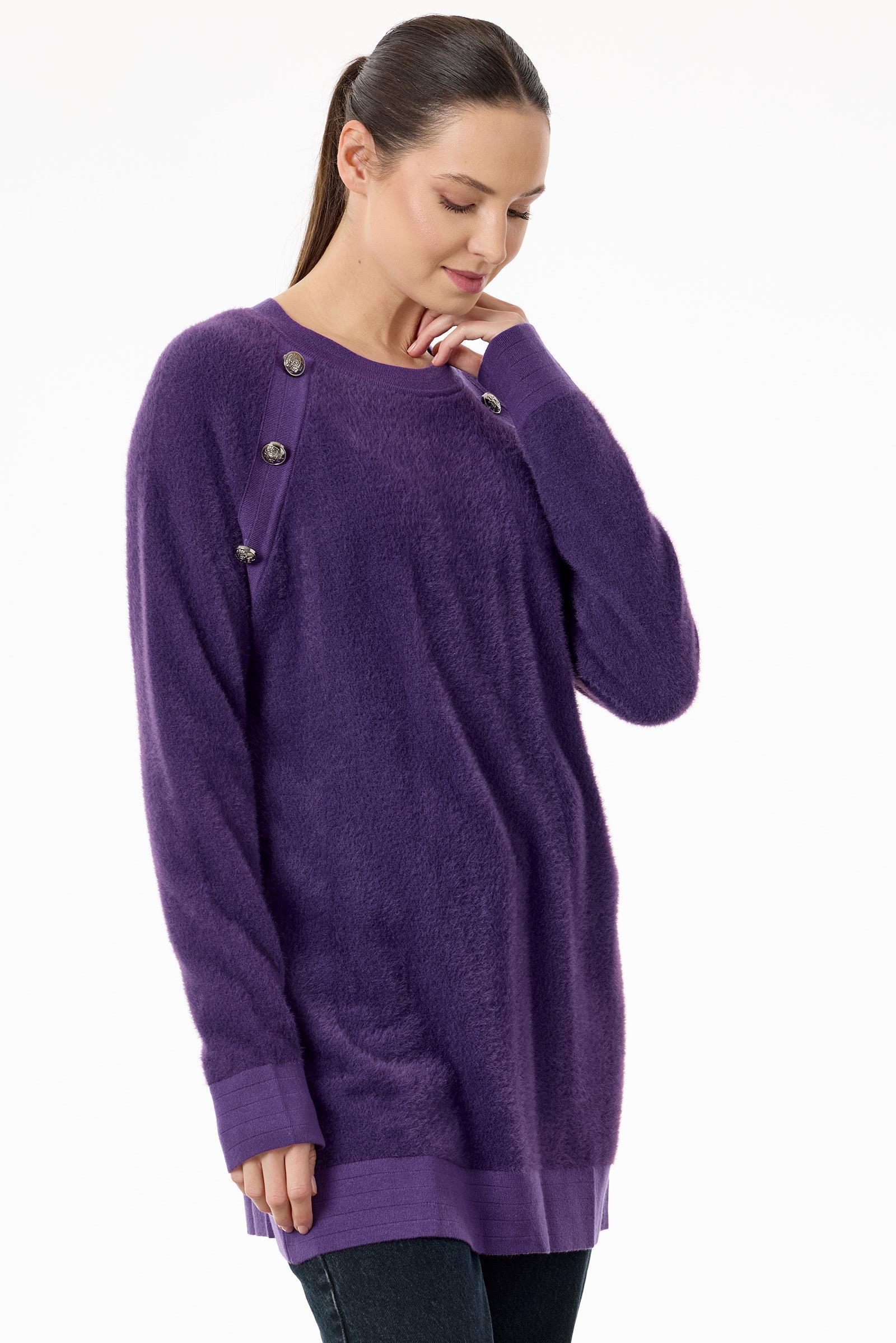 Reglan Kollu Düğme Detaylı Mink Tunik MOR