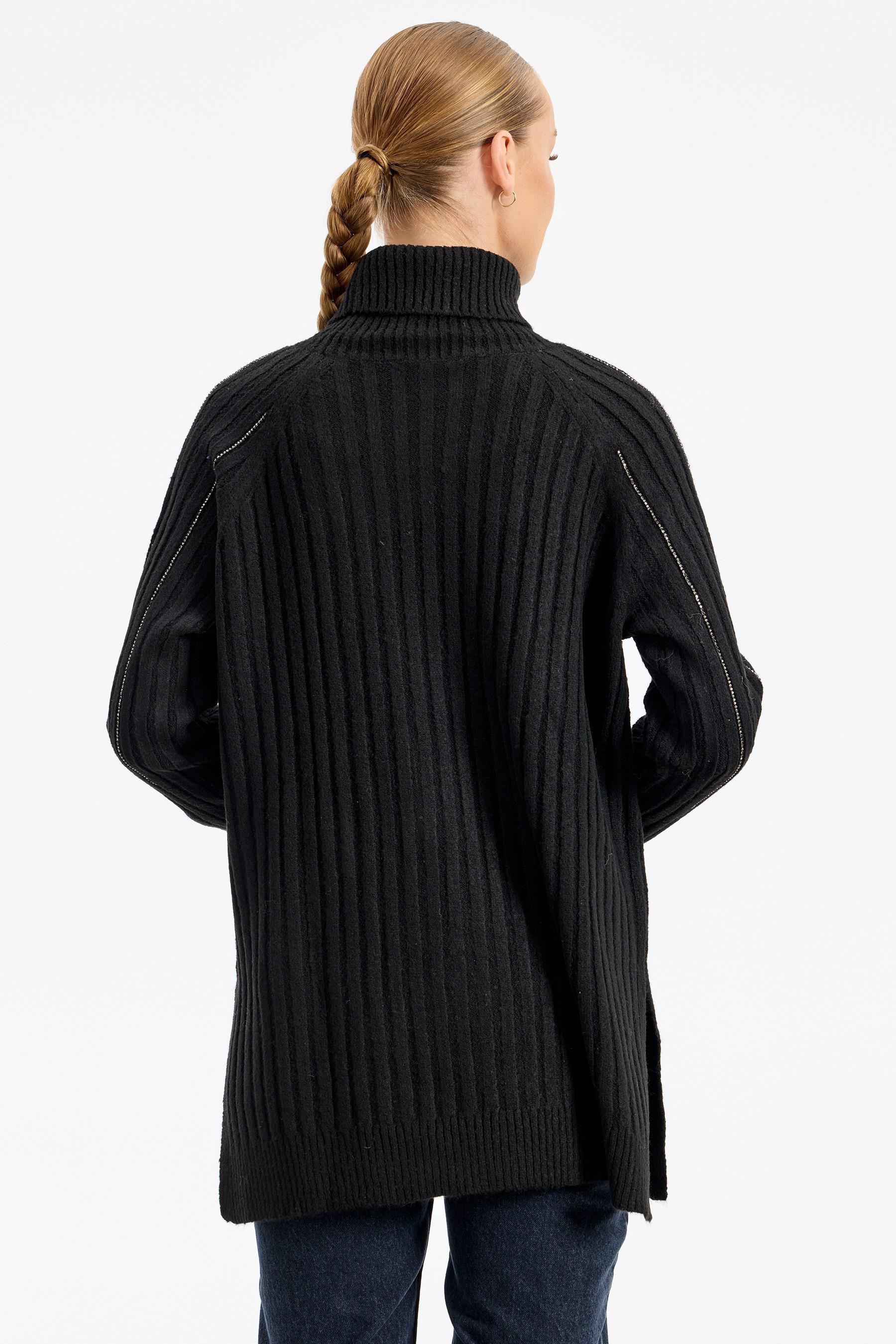 Reglan Kollu Fitilli Triko Tunik SİYAH