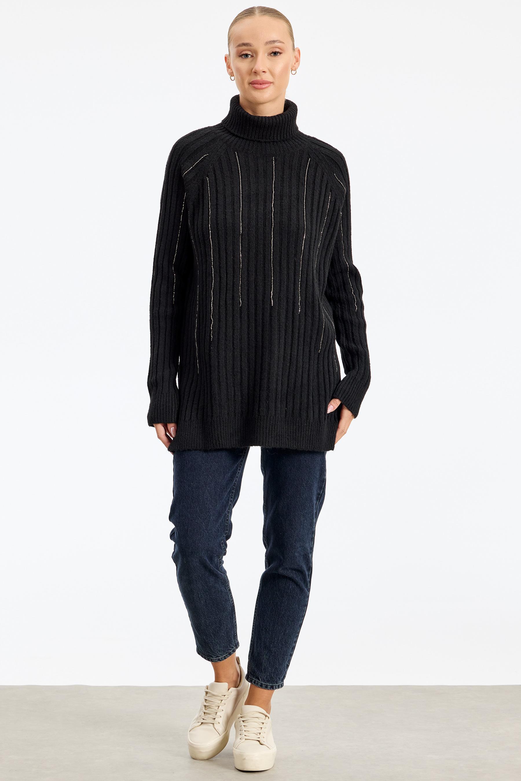 Reglan Kollu Fitilli Triko Tunik SİYAH