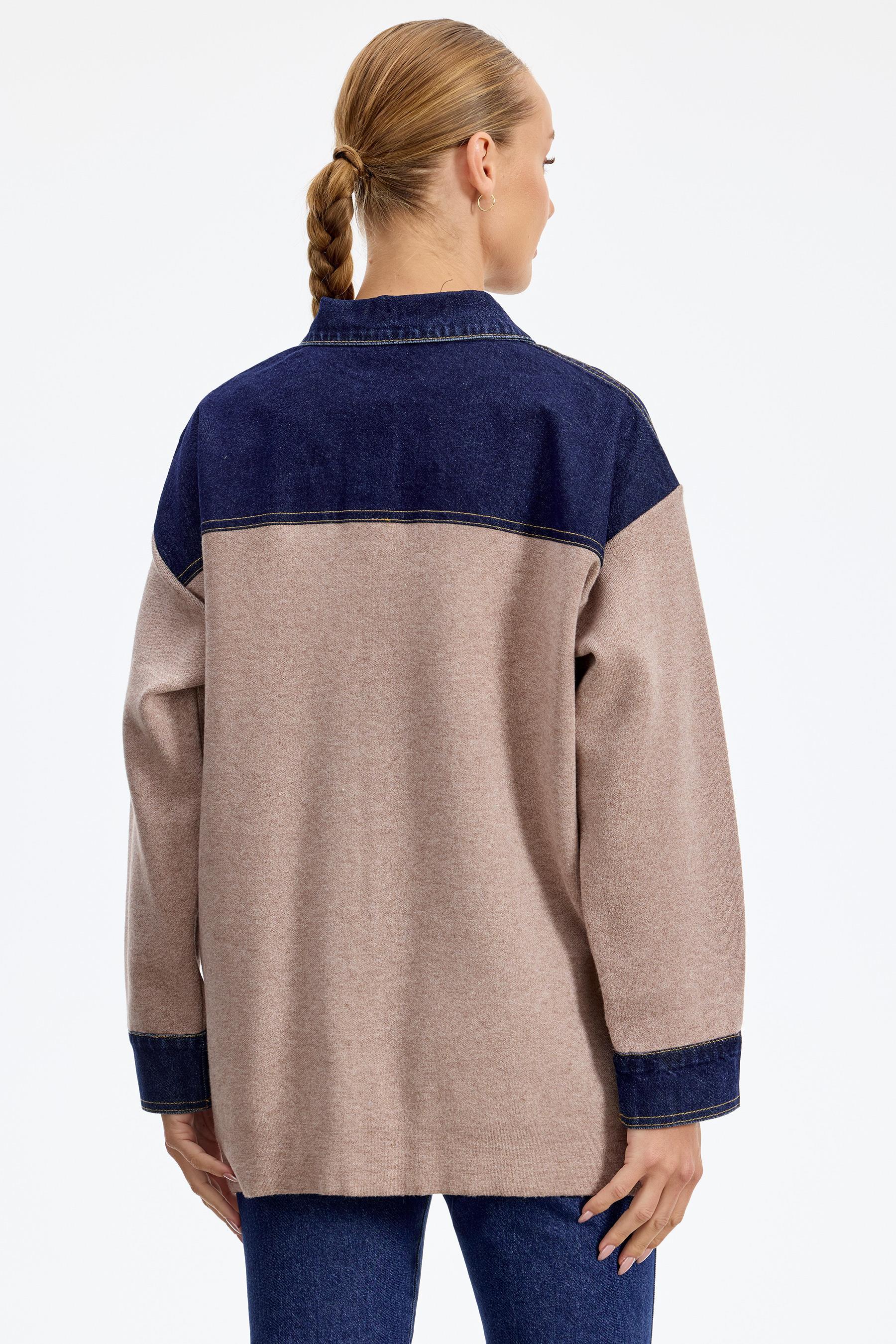 Robası Kot Detaylı Taşlı Ceket BEJ