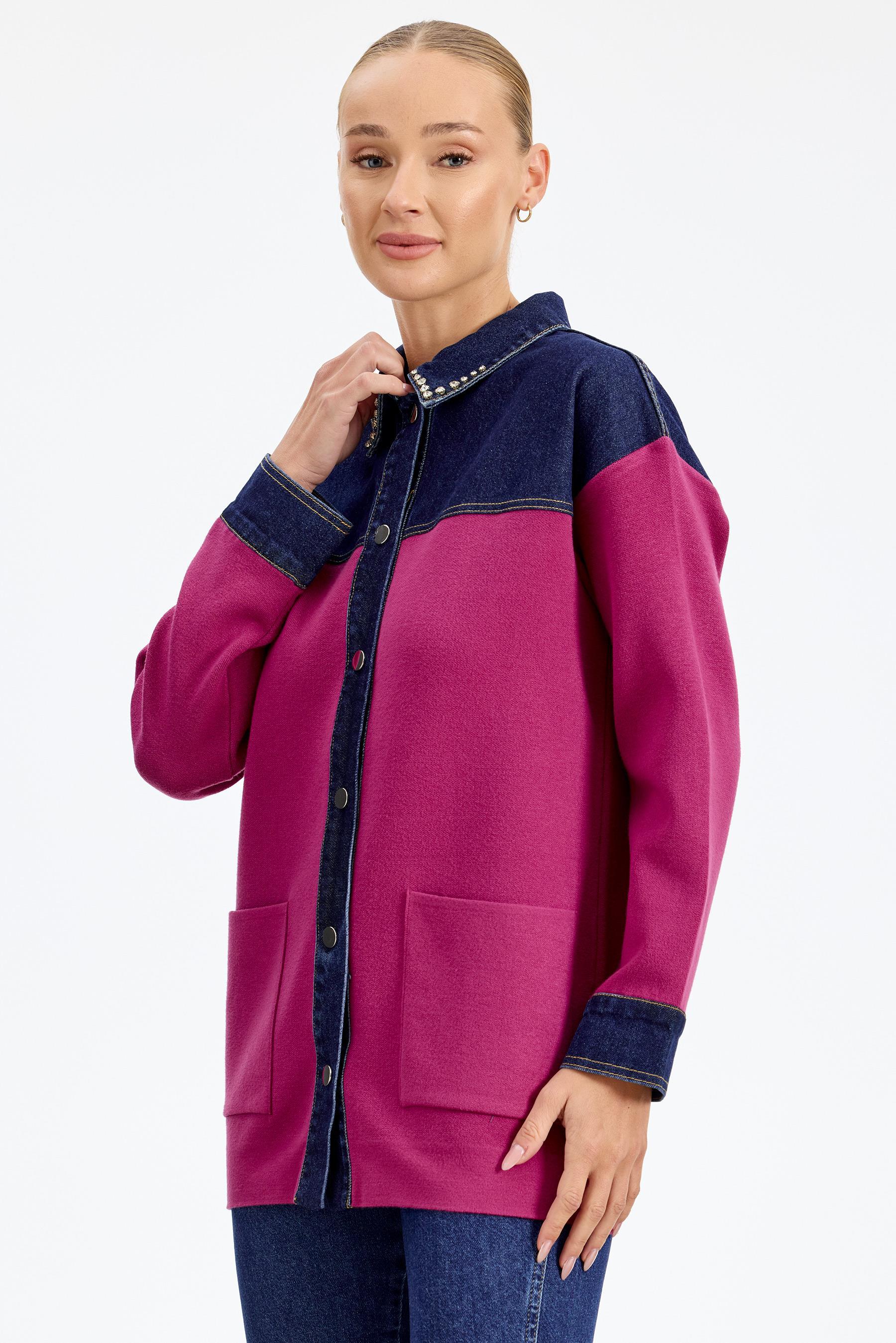 Robası Kot Detaylı Taşlı Ceket FUŞYA