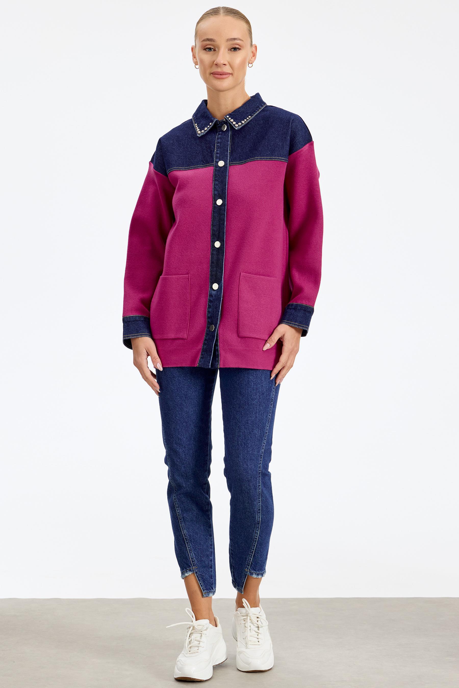 Robası Kot Detaylı Taşlı Ceket FUŞYA