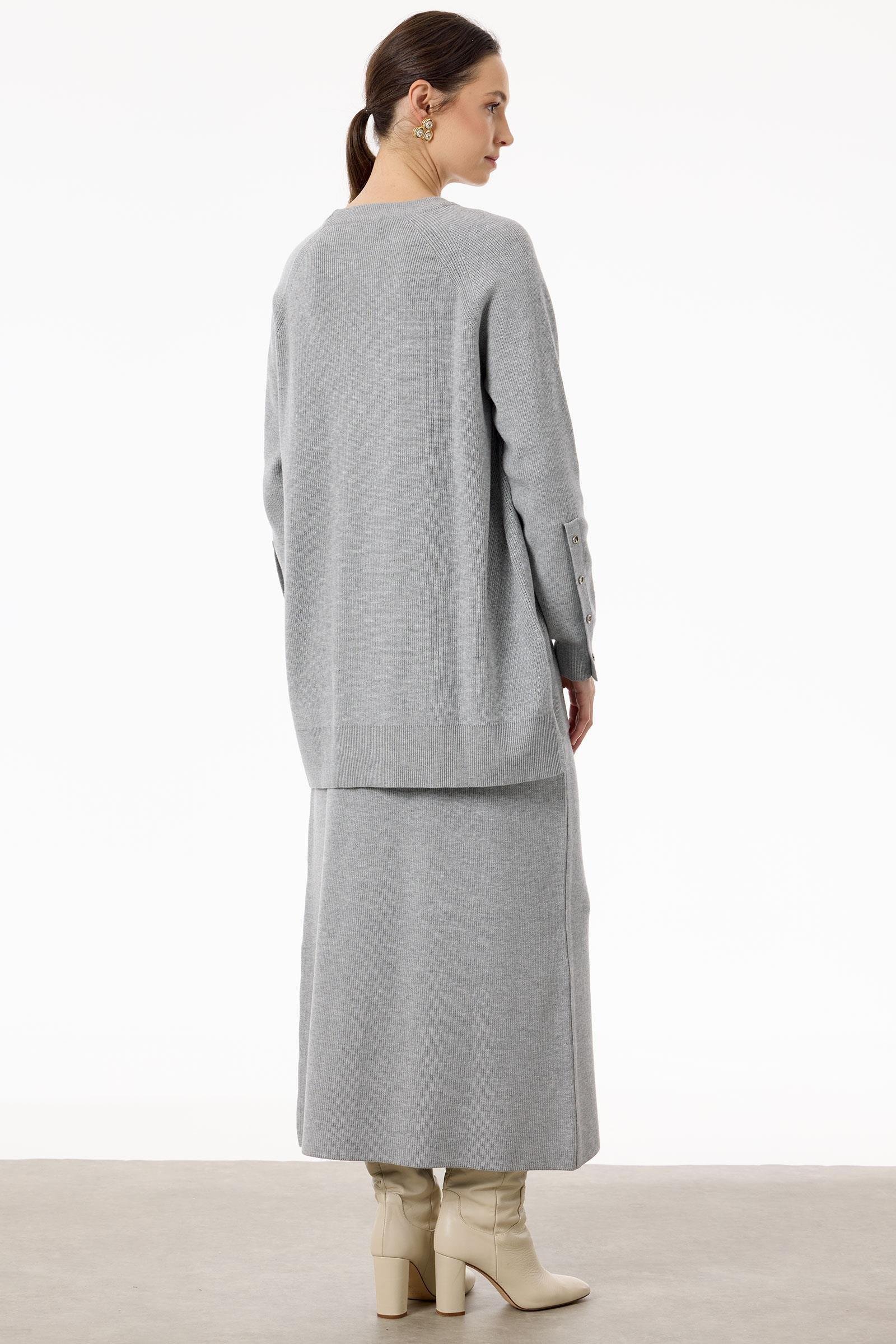 Selanik Örgülü Kolları Düğmeli Takım GRİ