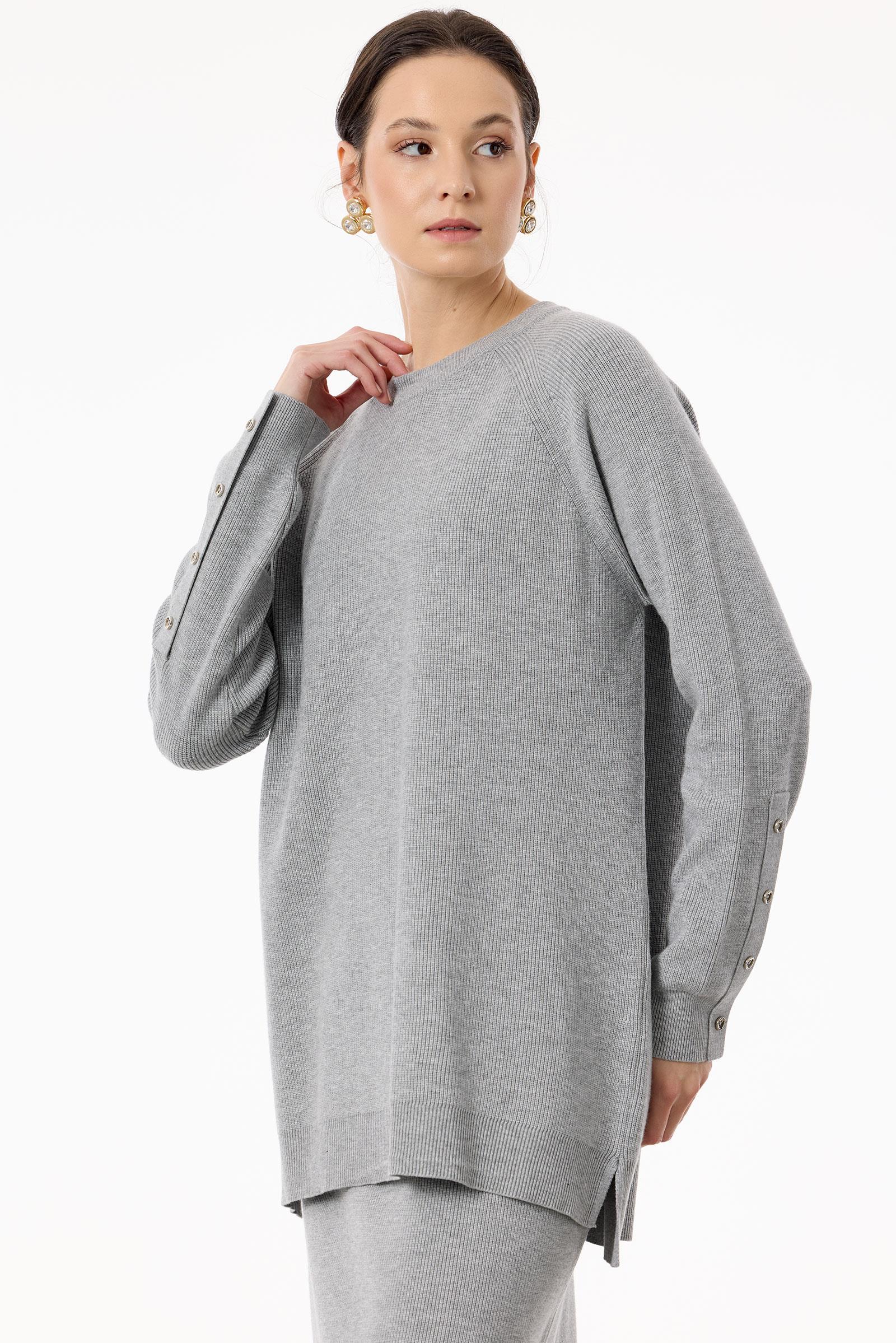 Selanik Örgülü Kolları Düğmeli Takım GRİ