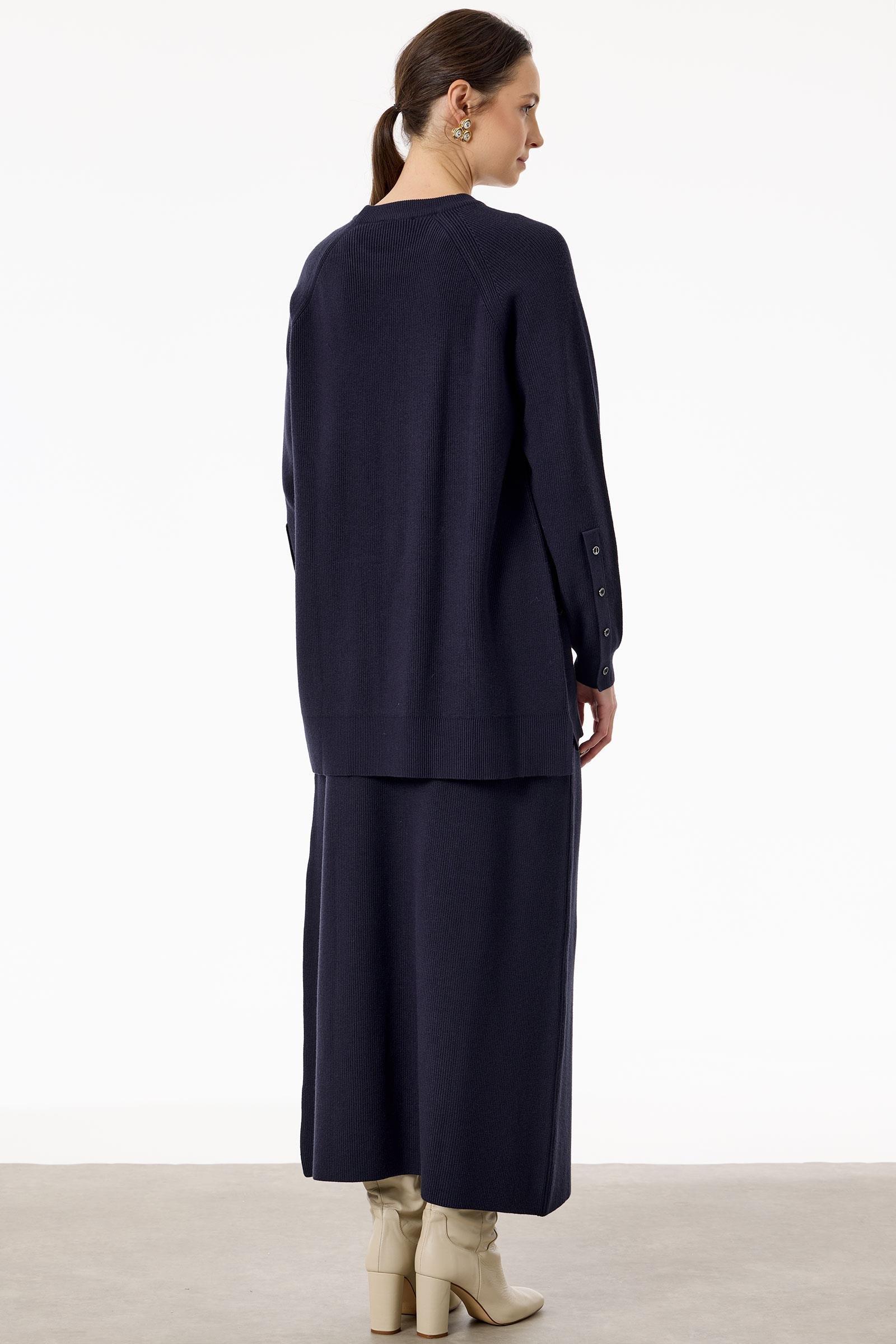 Selanik Örgülü Kolları Düğmeli Takım LACİVERT