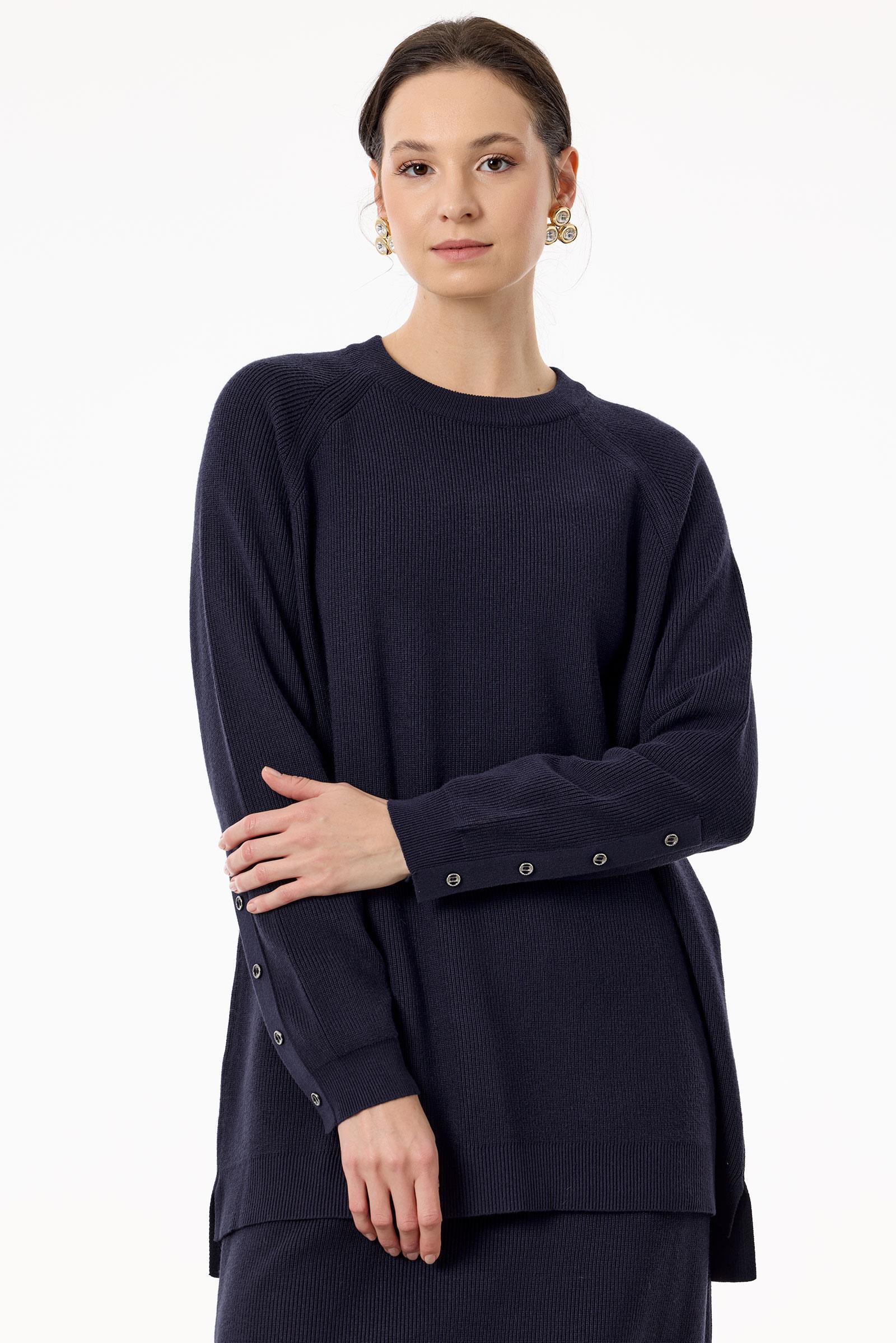 Selanik Örgülü Kolları Düğmeli Takım LACİVERT