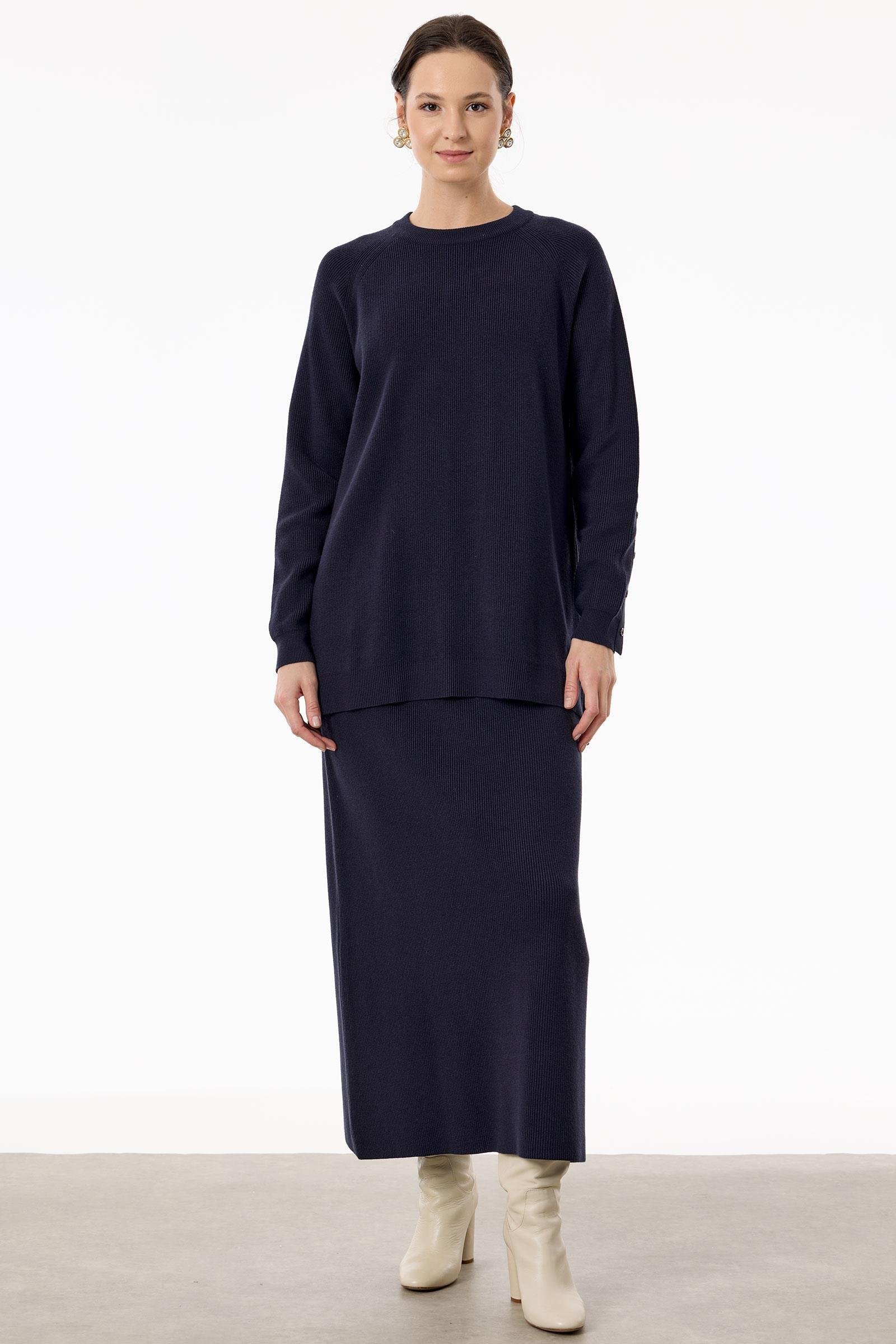 Selanik Örgülü Kolları Düğmeli Takım LACİVERT