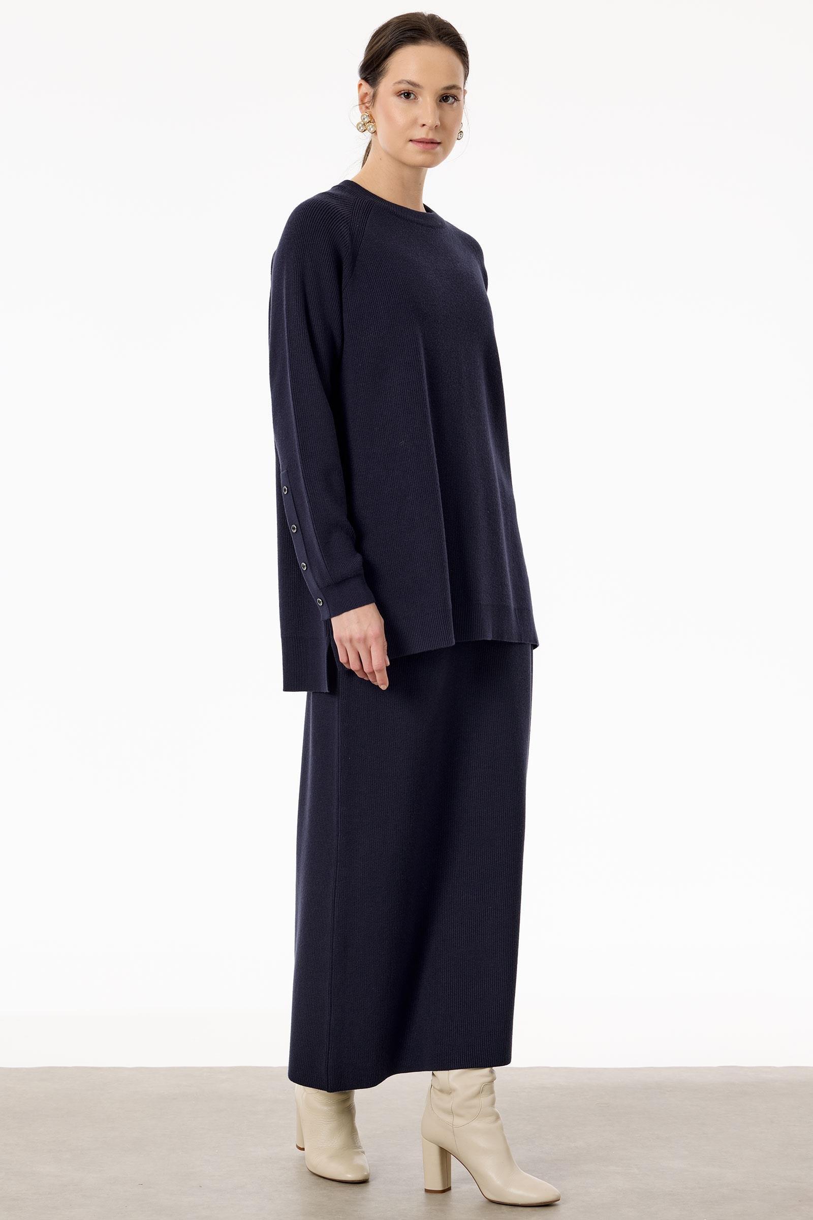 Selanik Örgülü Kolları Düğmeli Takım LACİVERT