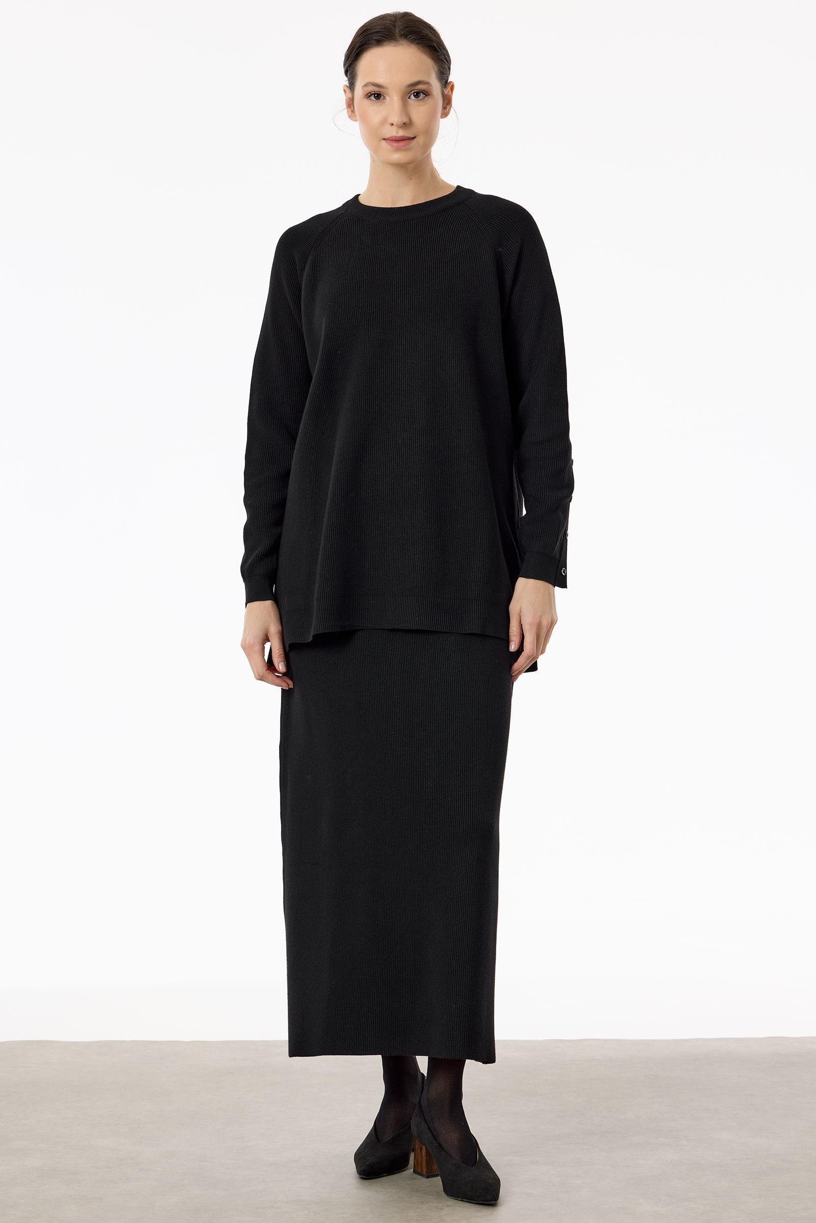 Selanik Örgülü Kolları Düğmeli Takım SİYAH