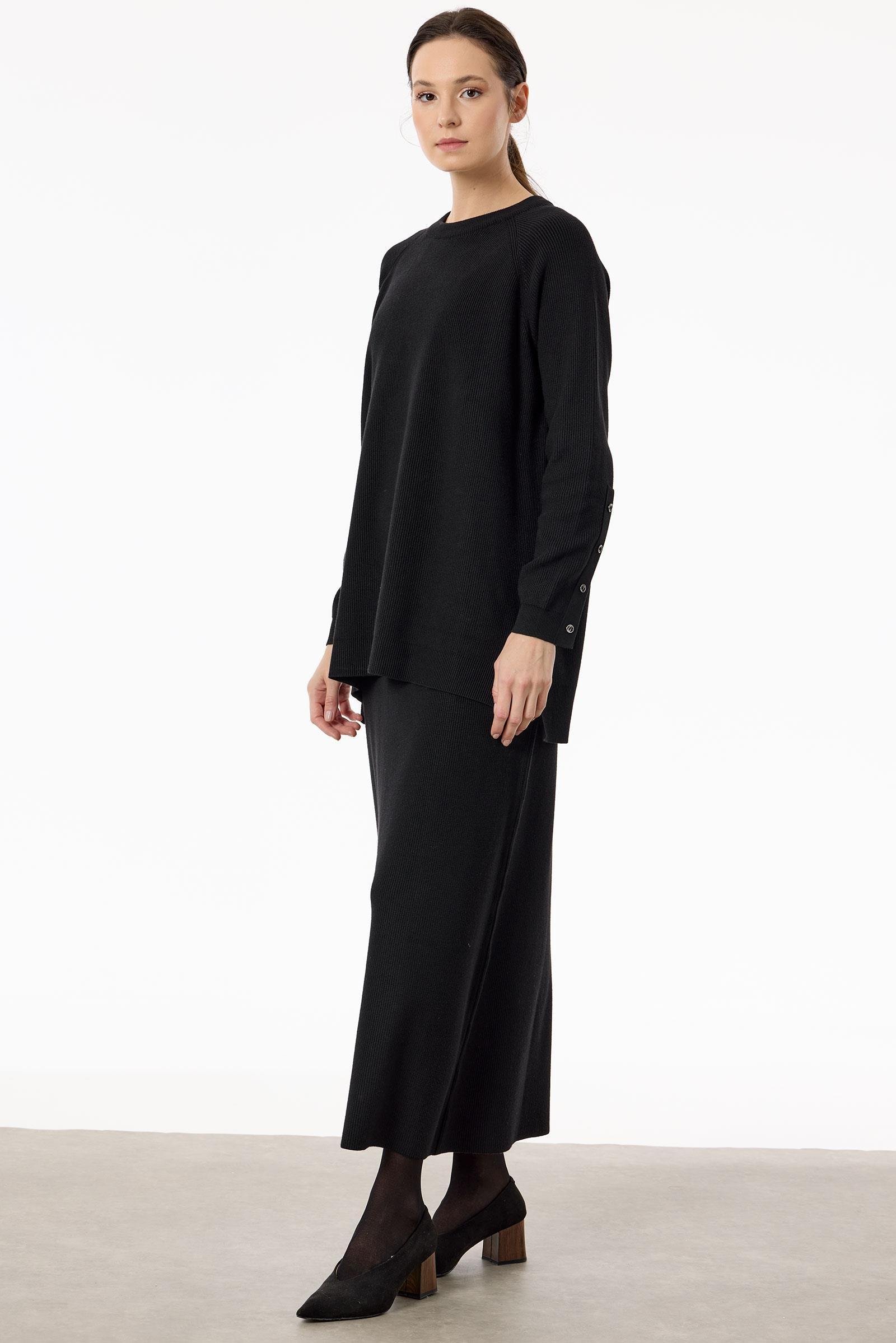 Selanik Örgülü Kolları Düğmeli Takım SİYAH