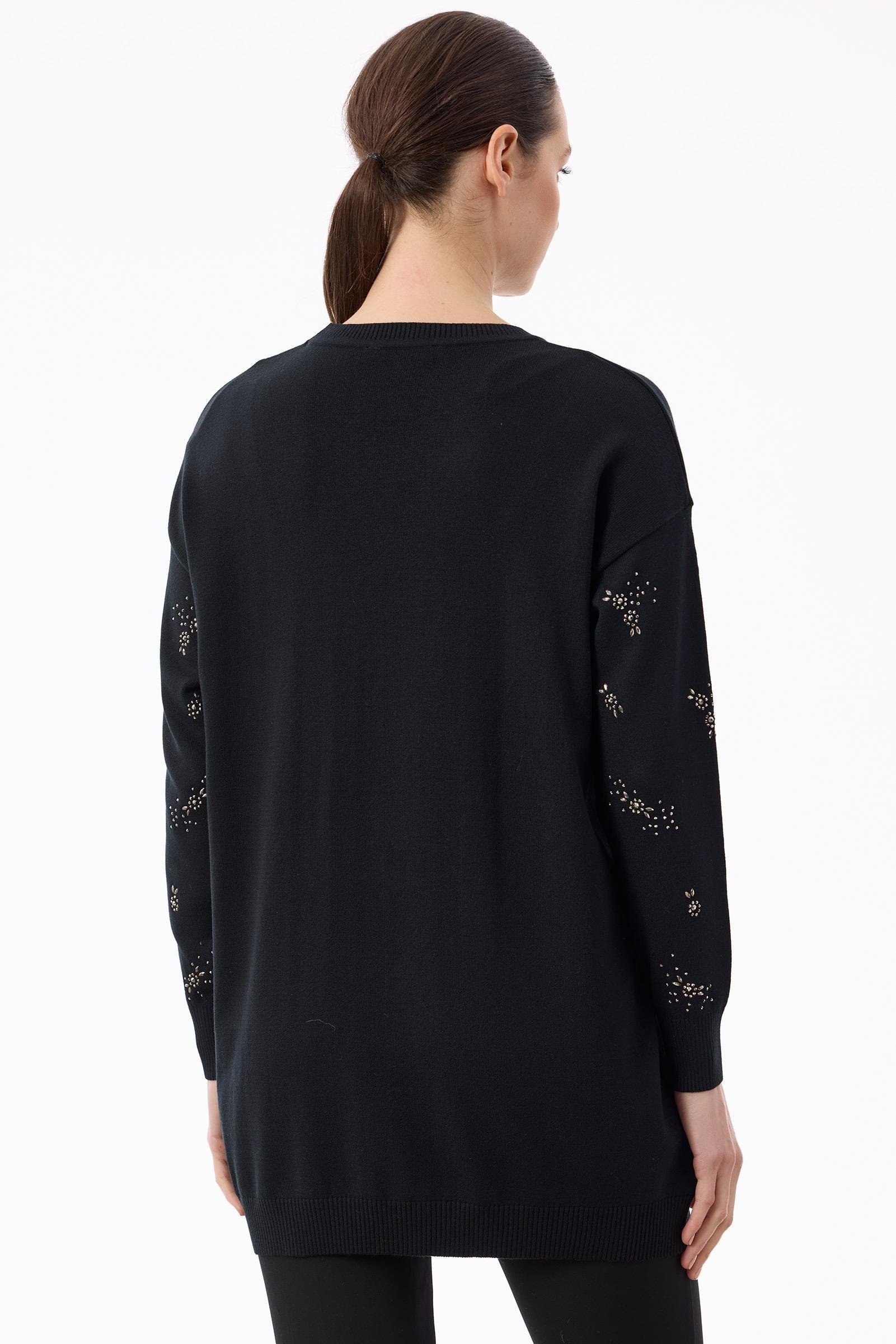 Serpme Çiçek Taşlı Tunik SİYAH