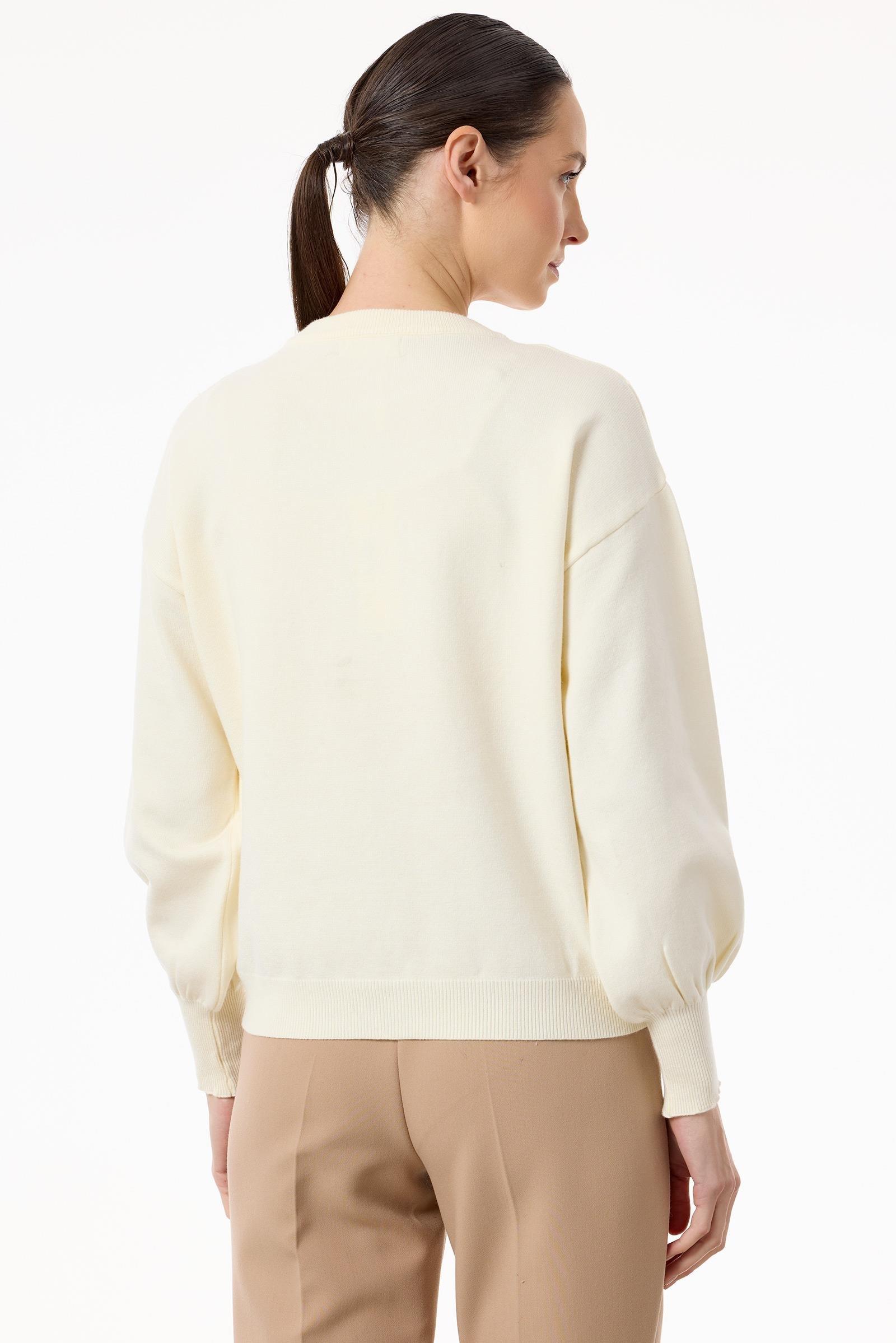 Serpme Taşlı Balon Kollu Triko Bluz EKRU