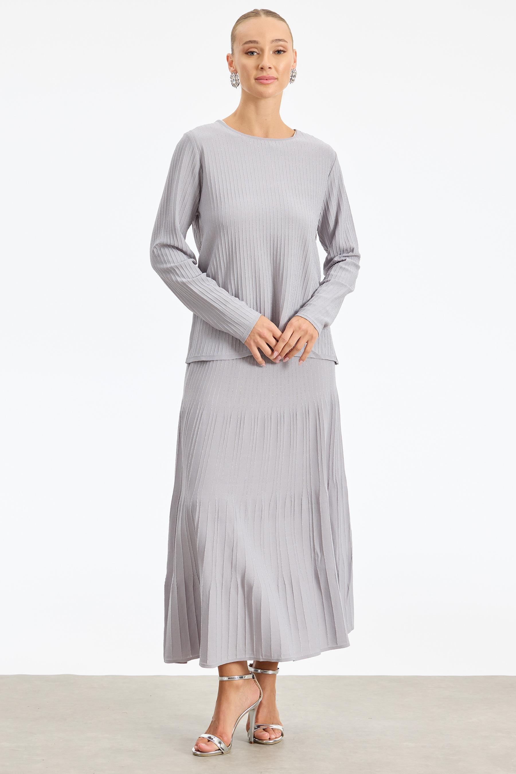 Simli Etekli Rayon Takım GRİ