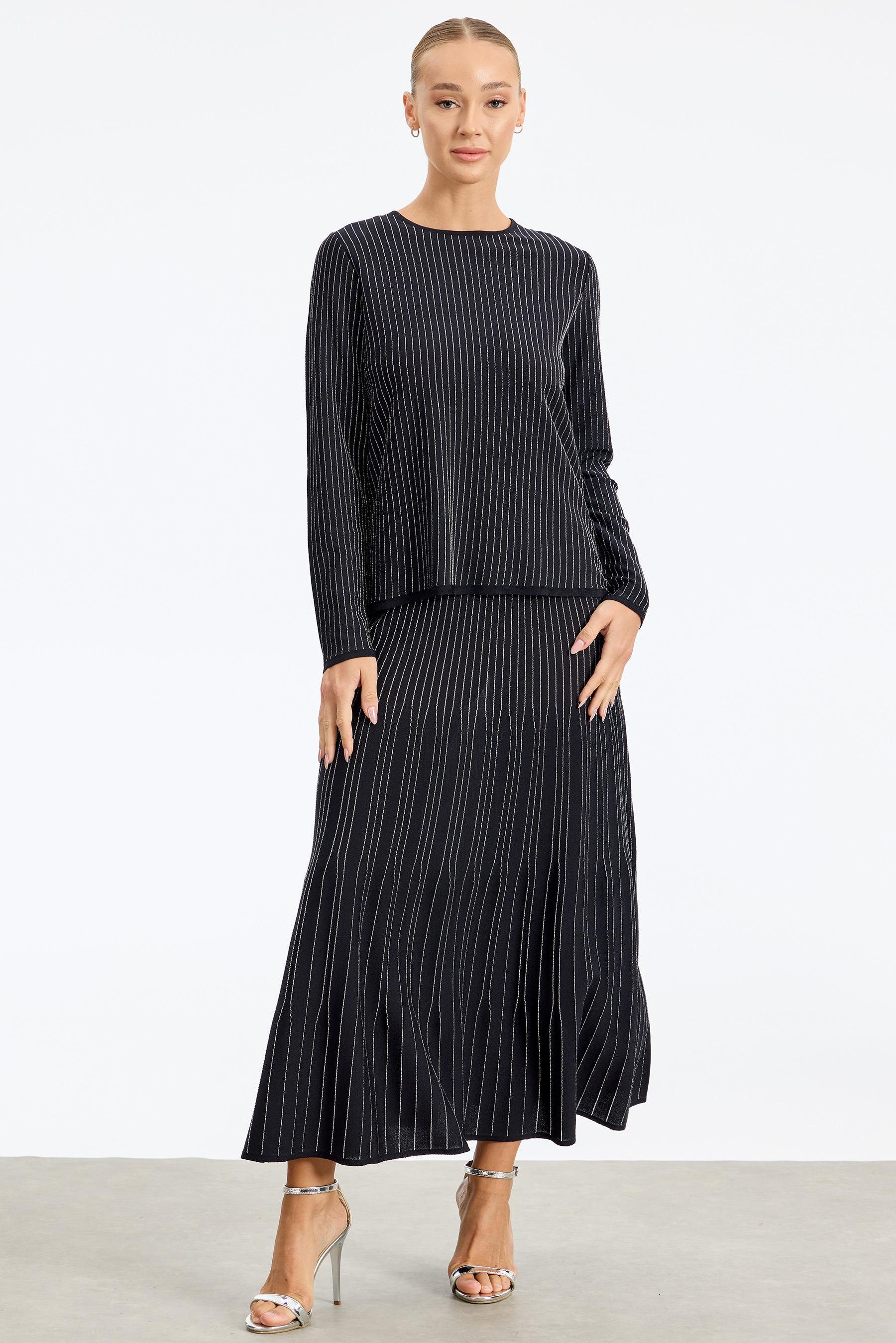 Simli Etekli Rayon Takım SİYAH